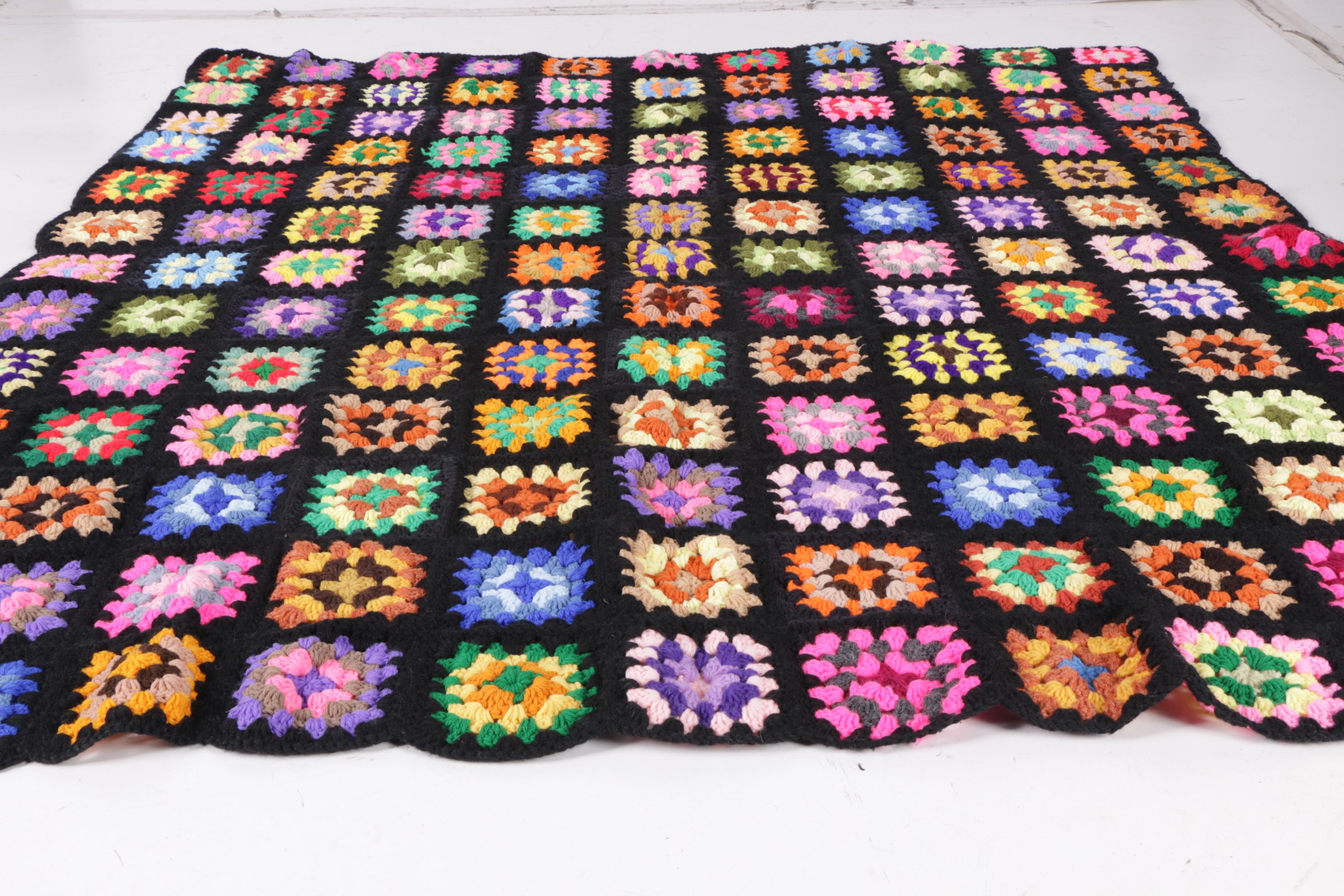 Vintage Hand Crocheted "Granny Square" Afghan