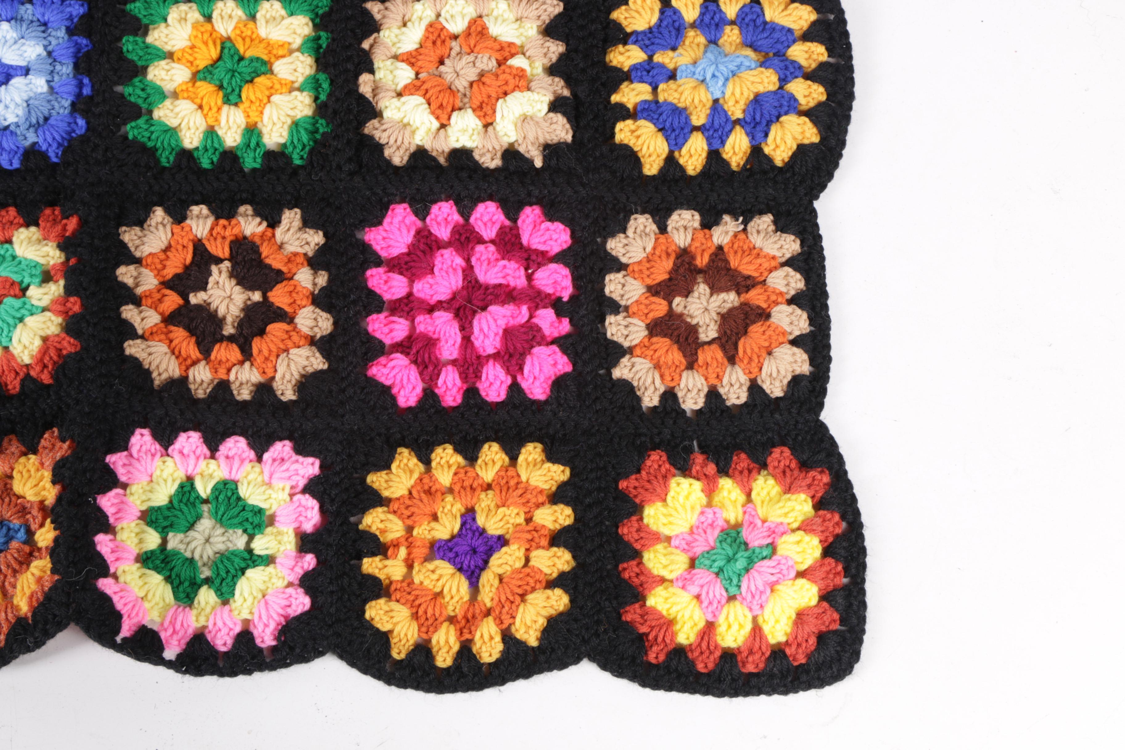 Vintage Hand Crocheted "Granny Square" Afghan