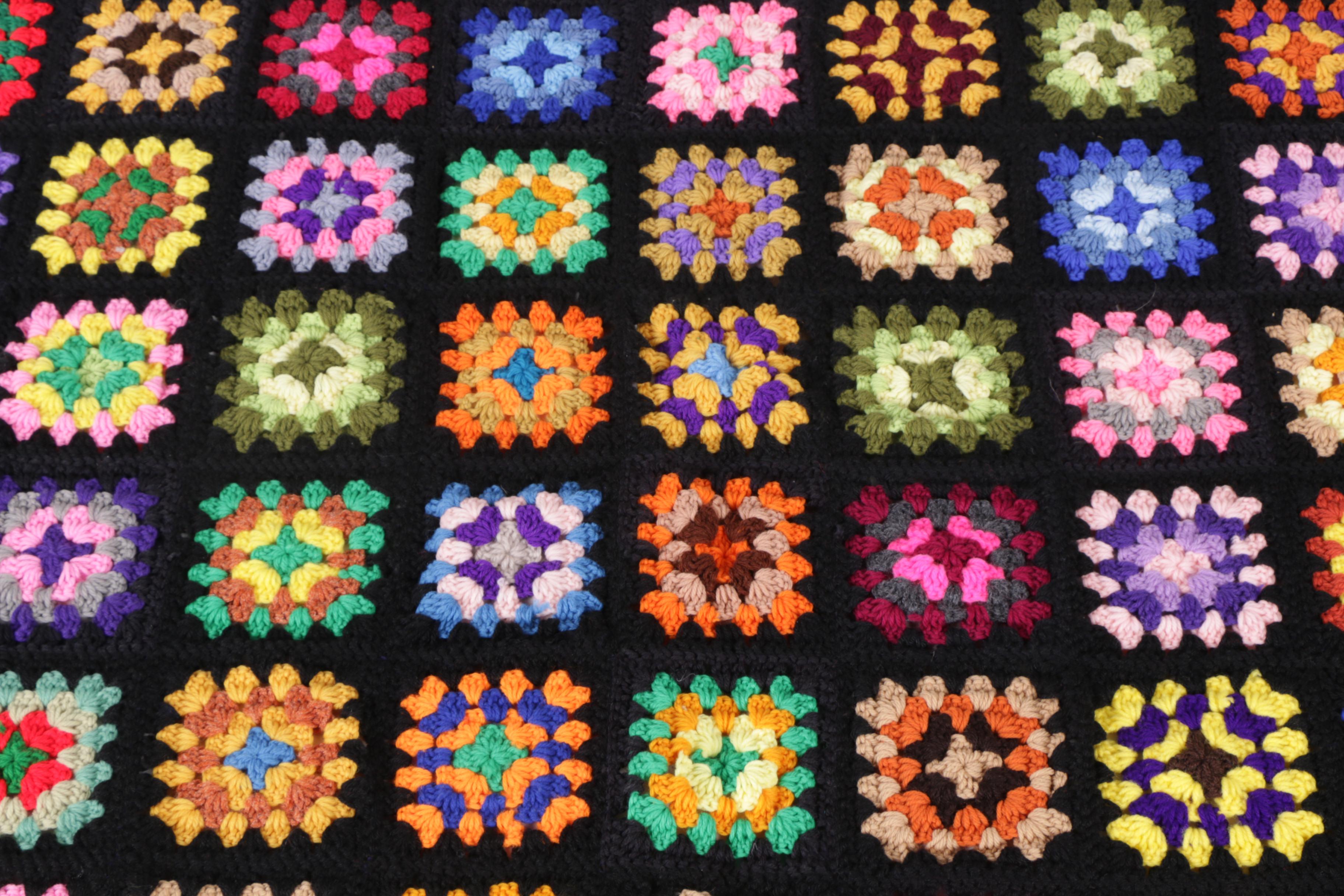 Vintage Hand Crocheted "Granny Square" Afghan