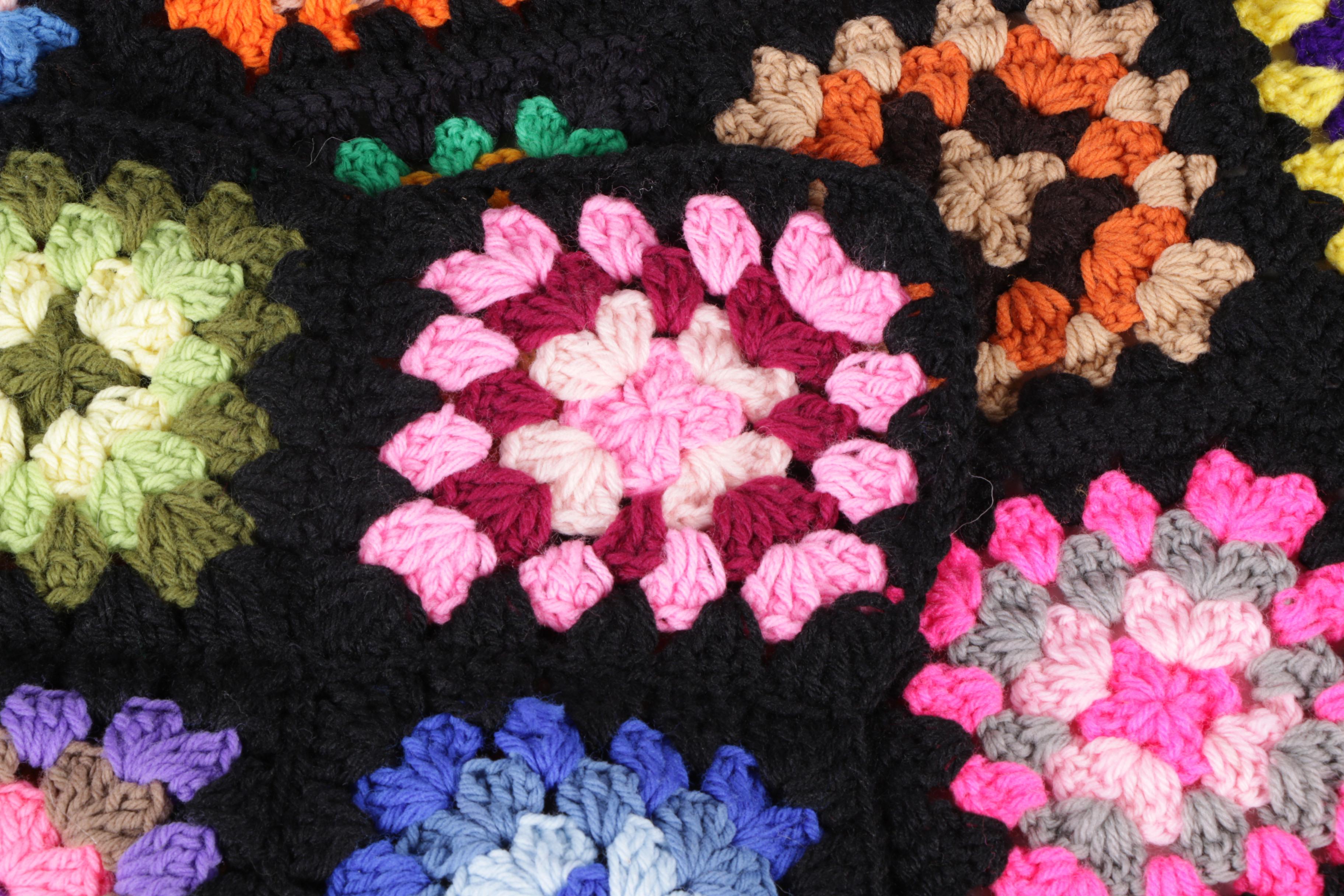 Vintage Hand Crocheted "Granny Square" Afghan