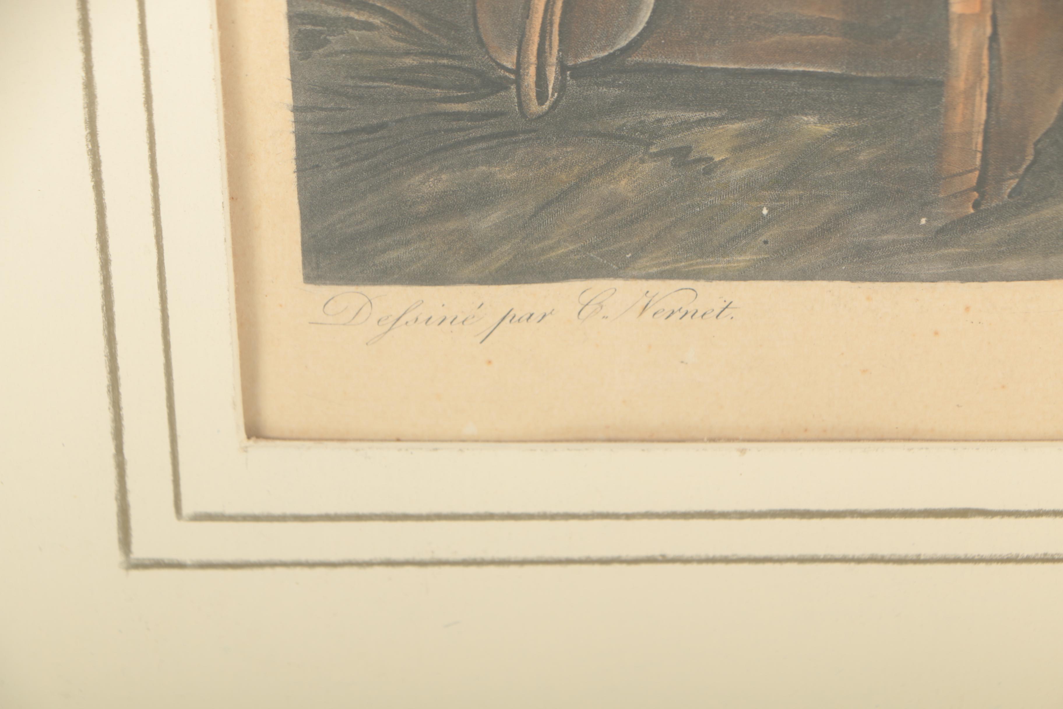 Color Engraving After Carle Vernet "Le Palefrenier Surveillant"