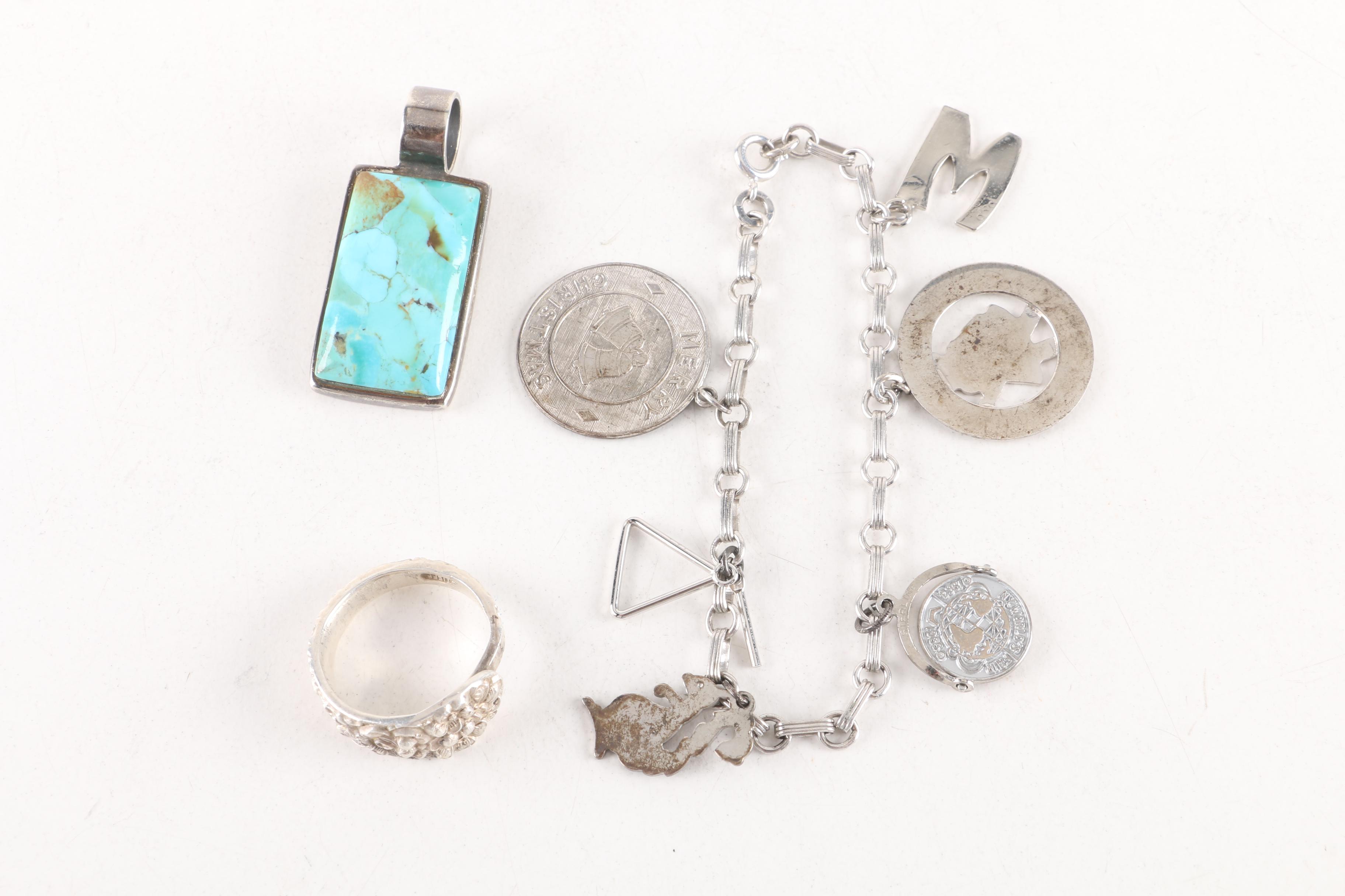 Sterling Silver Jewelry Collection Including Turquoise and Cultured Pearls