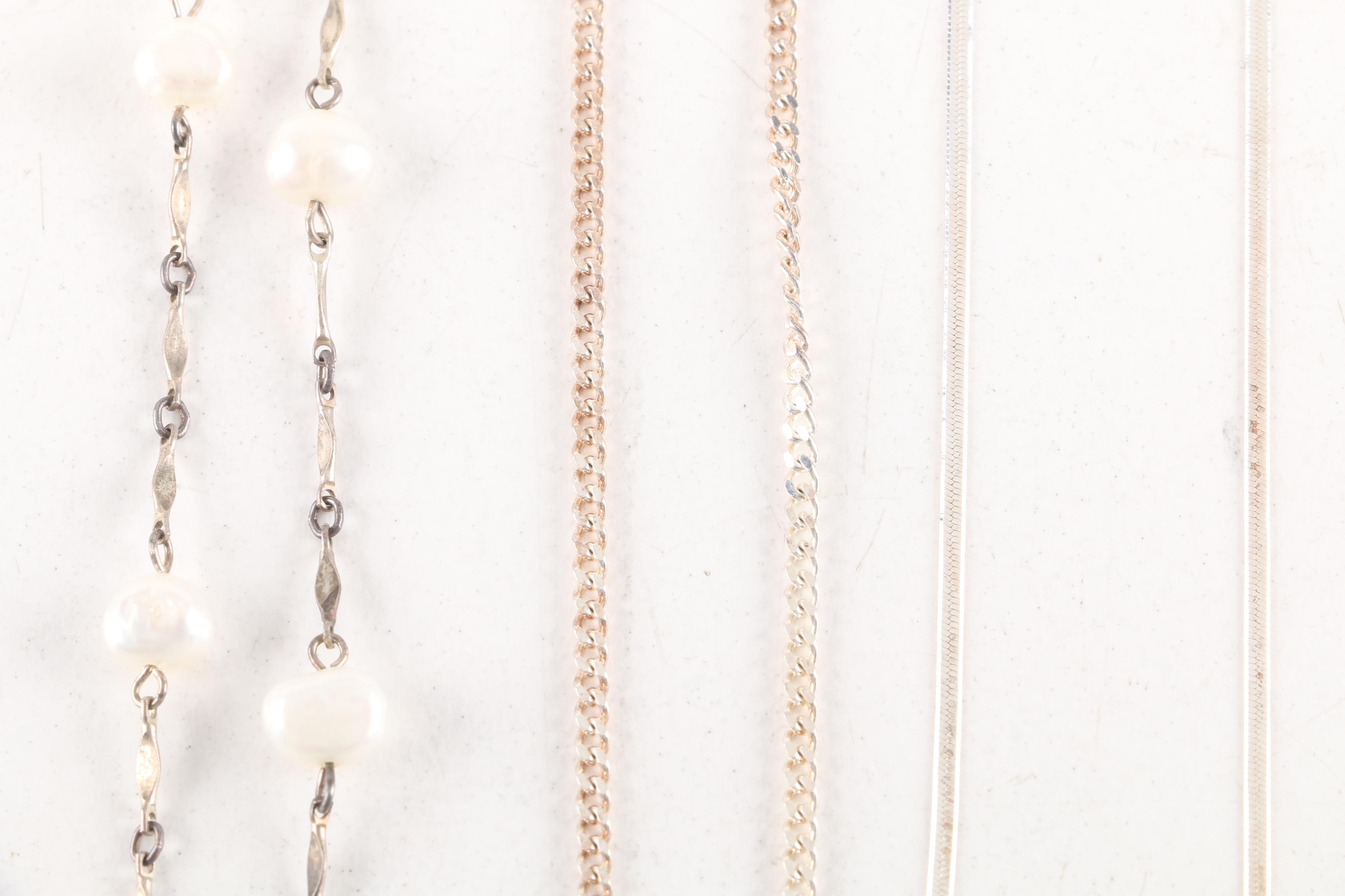 Sterling Silver Jewelry Collection Including Turquoise and Cultured Pearls