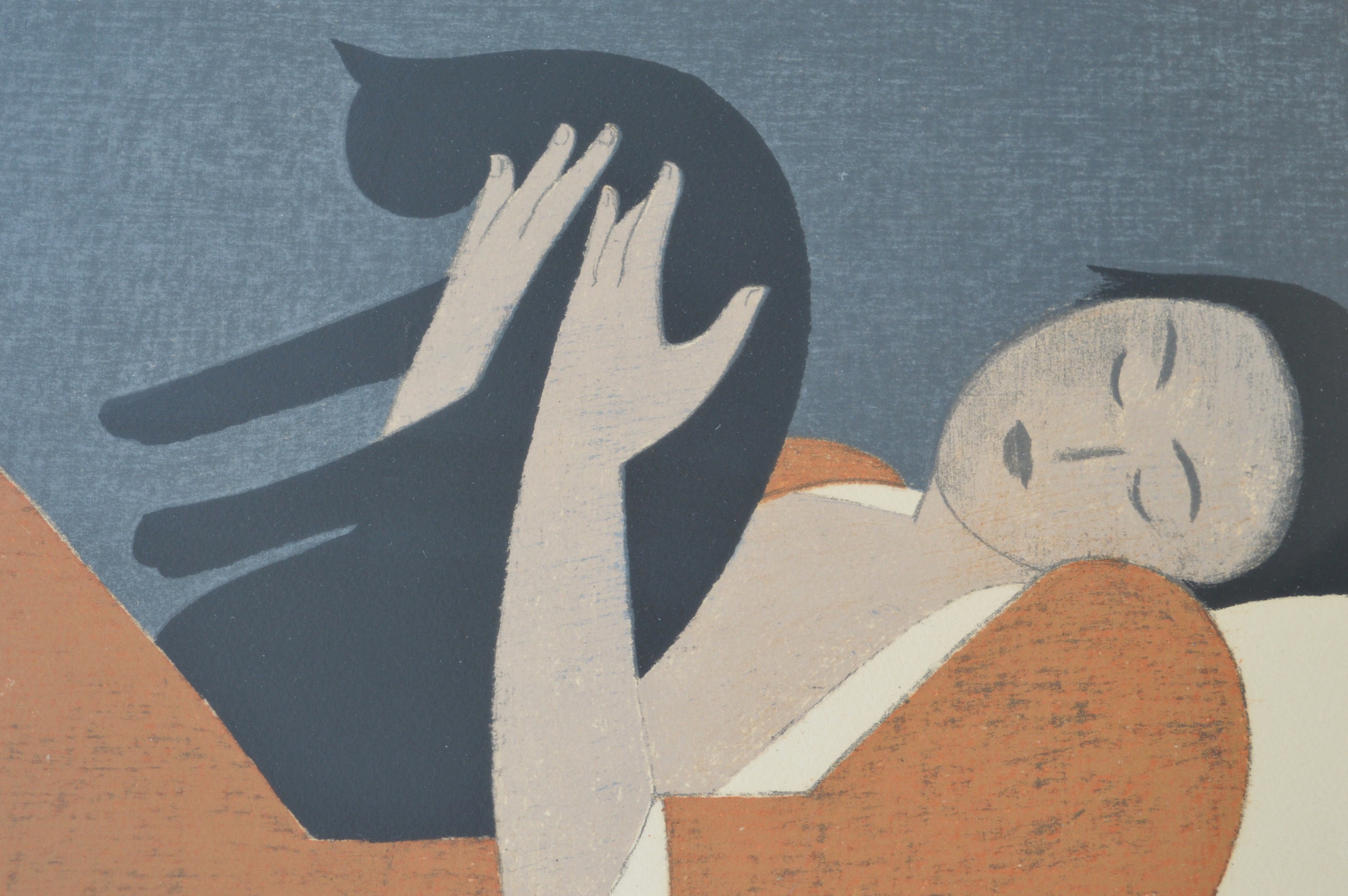 Will Barnet Limited Edition Lithograph on Paper "Woman and Cats"