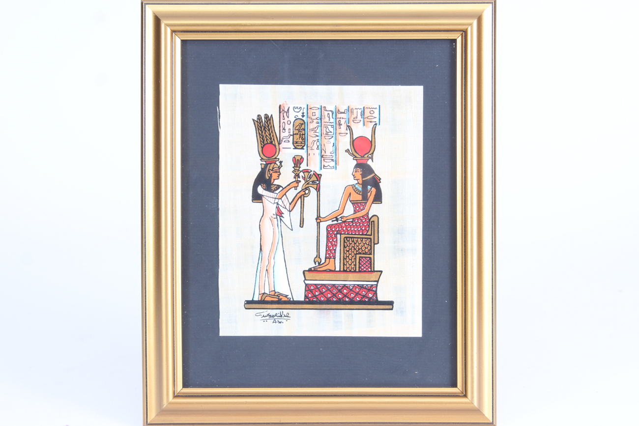 Reproduction of Ancient Egyptian Goddess Isis and Queen Nefertari on Papyrus