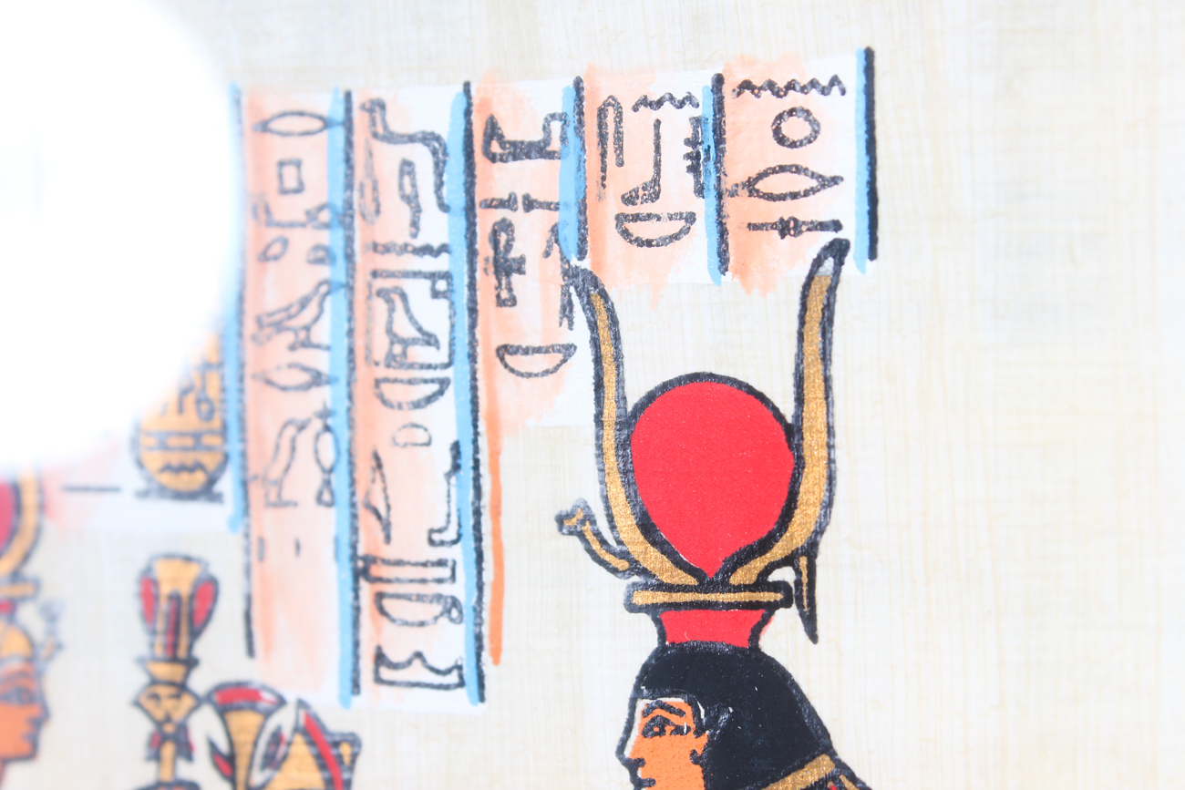 Reproduction of Ancient Egyptian Goddess Isis and Queen Nefertari on Papyrus