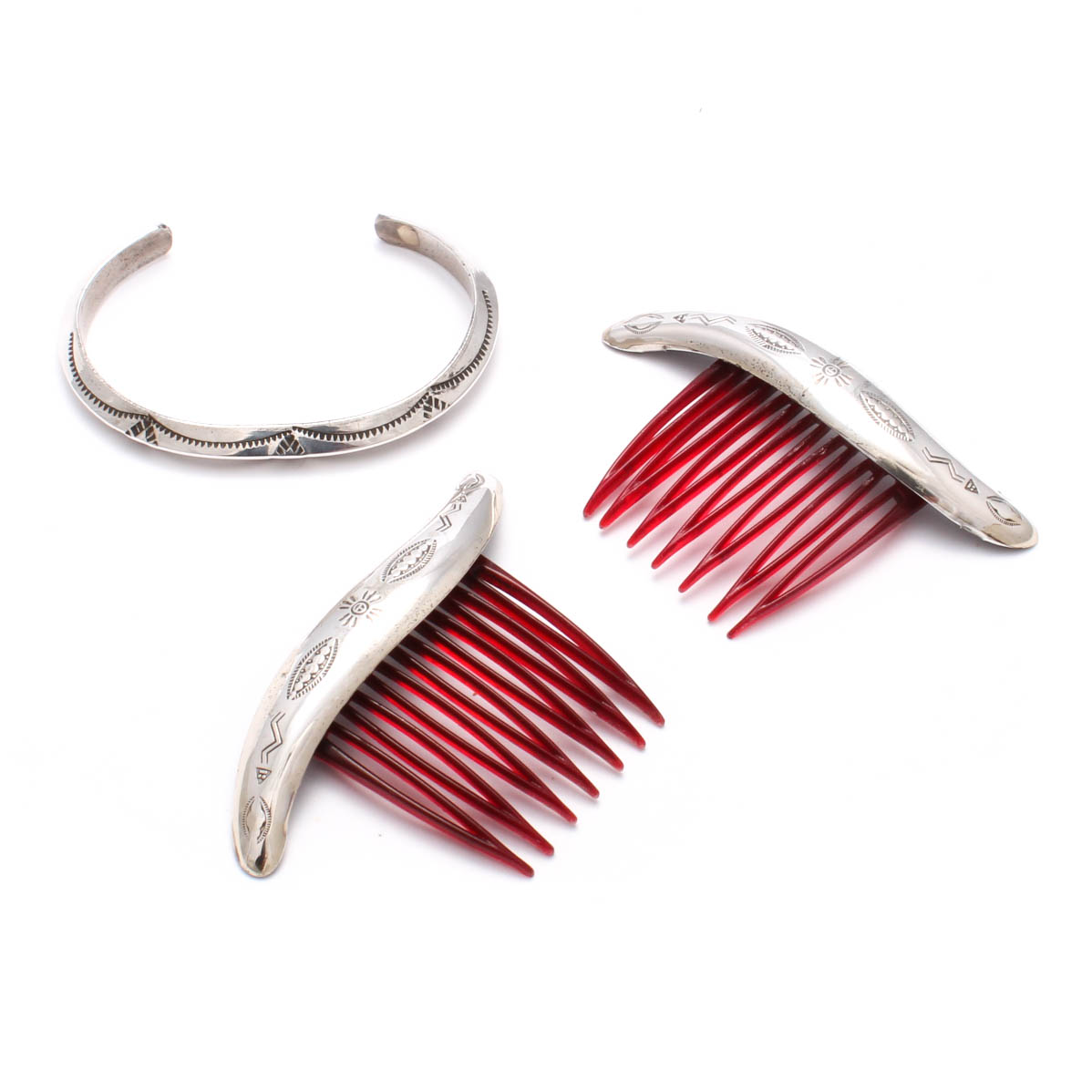 Sterling Silver Southwest Style Bracelet and Hair Combs