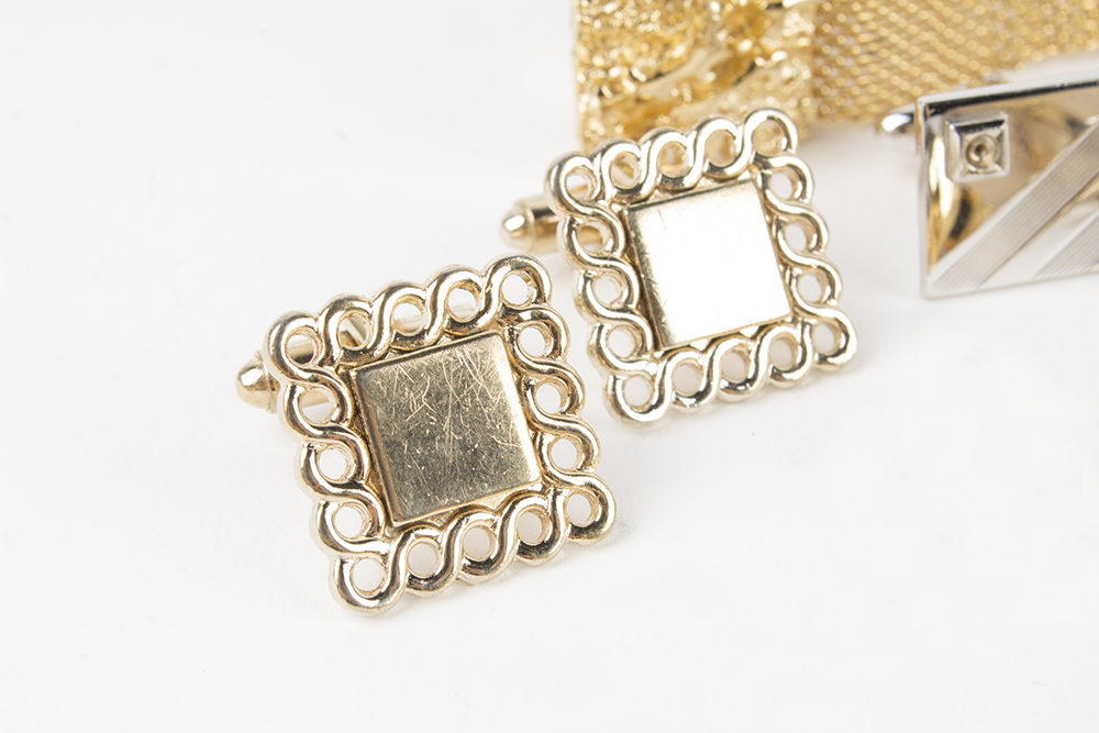 Collection of Cufflinks, Tie Clips, and Money Clip