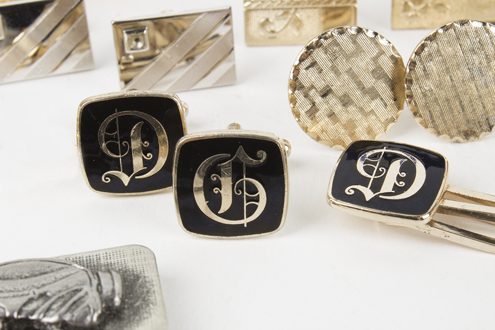 Collection of Cufflinks, Tie Clips, and Money Clip