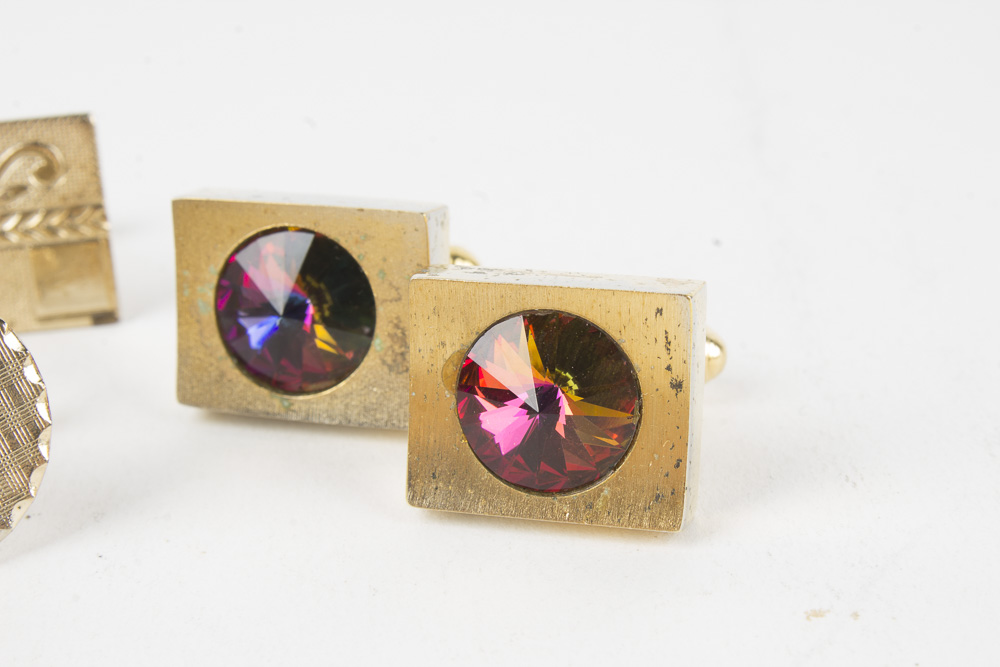 Collection of Cufflinks, Tie Clips, and Money Clip