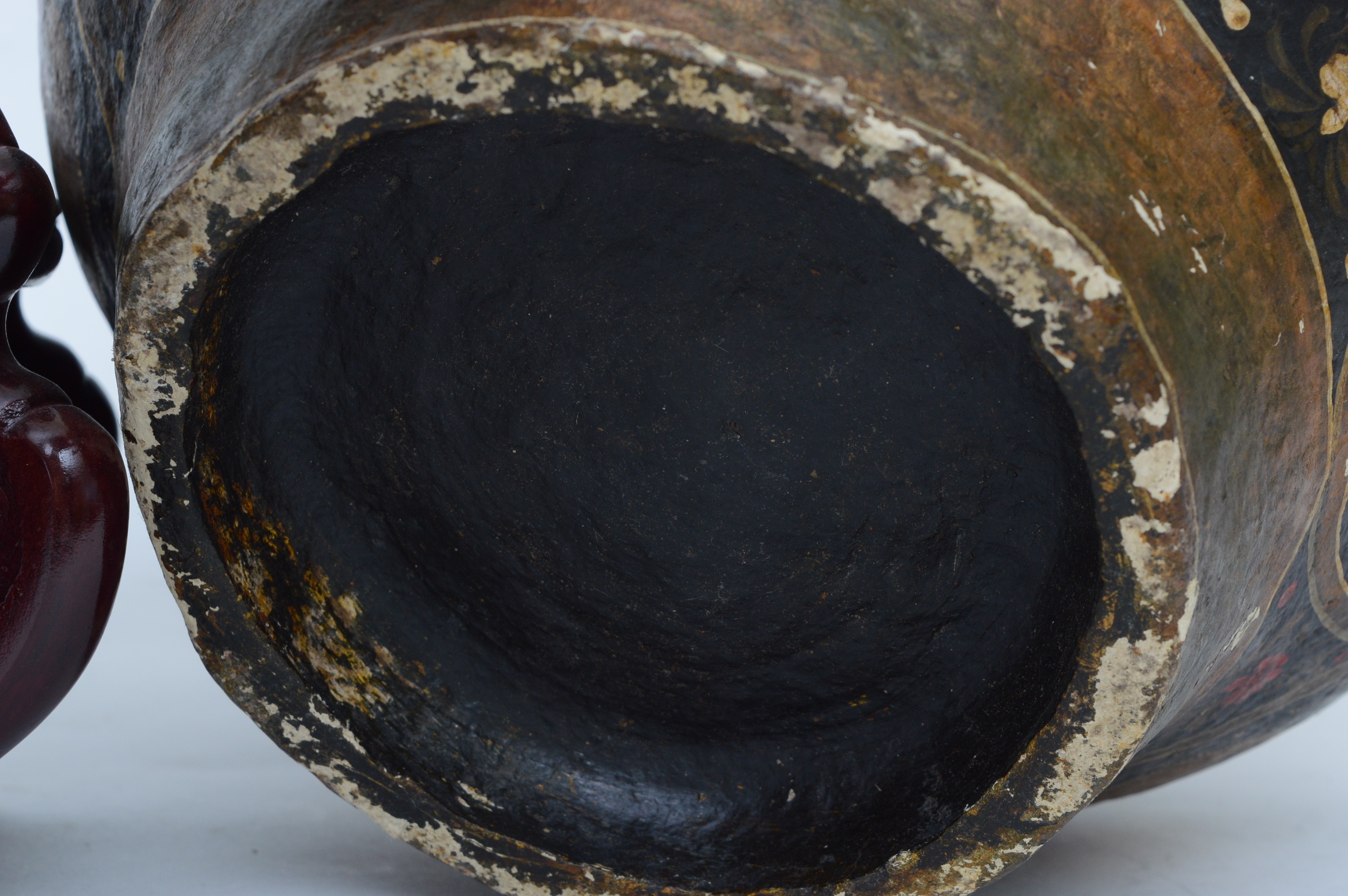 Vintage Indian Style Papier-mâché Urn with Wood Stand