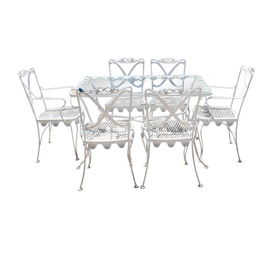 Woodard "Chatelaine" Glass Top Wrought Iron Patio Dining Table with Chairs