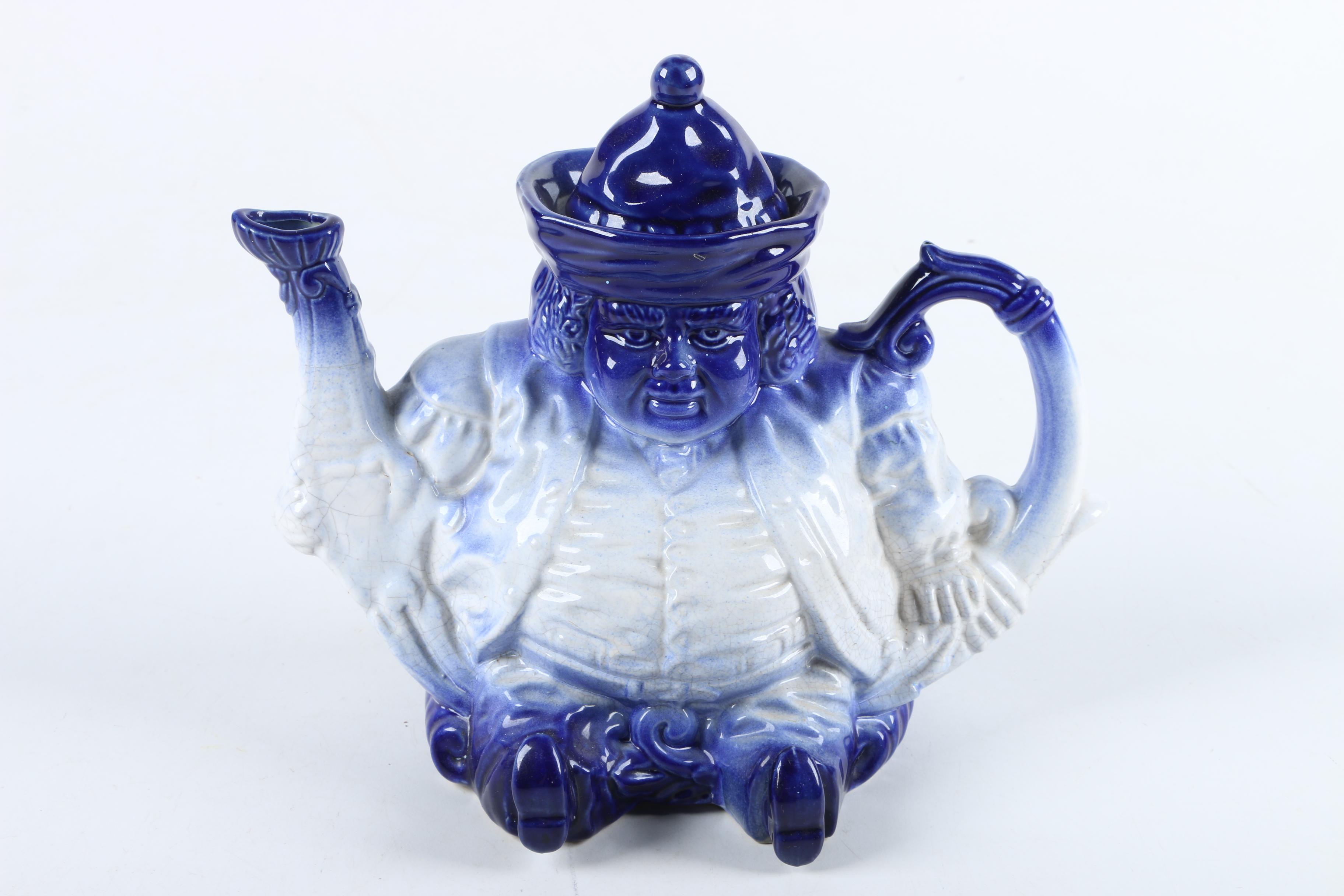 18th Century Flow Blue Toby Character Teapot
