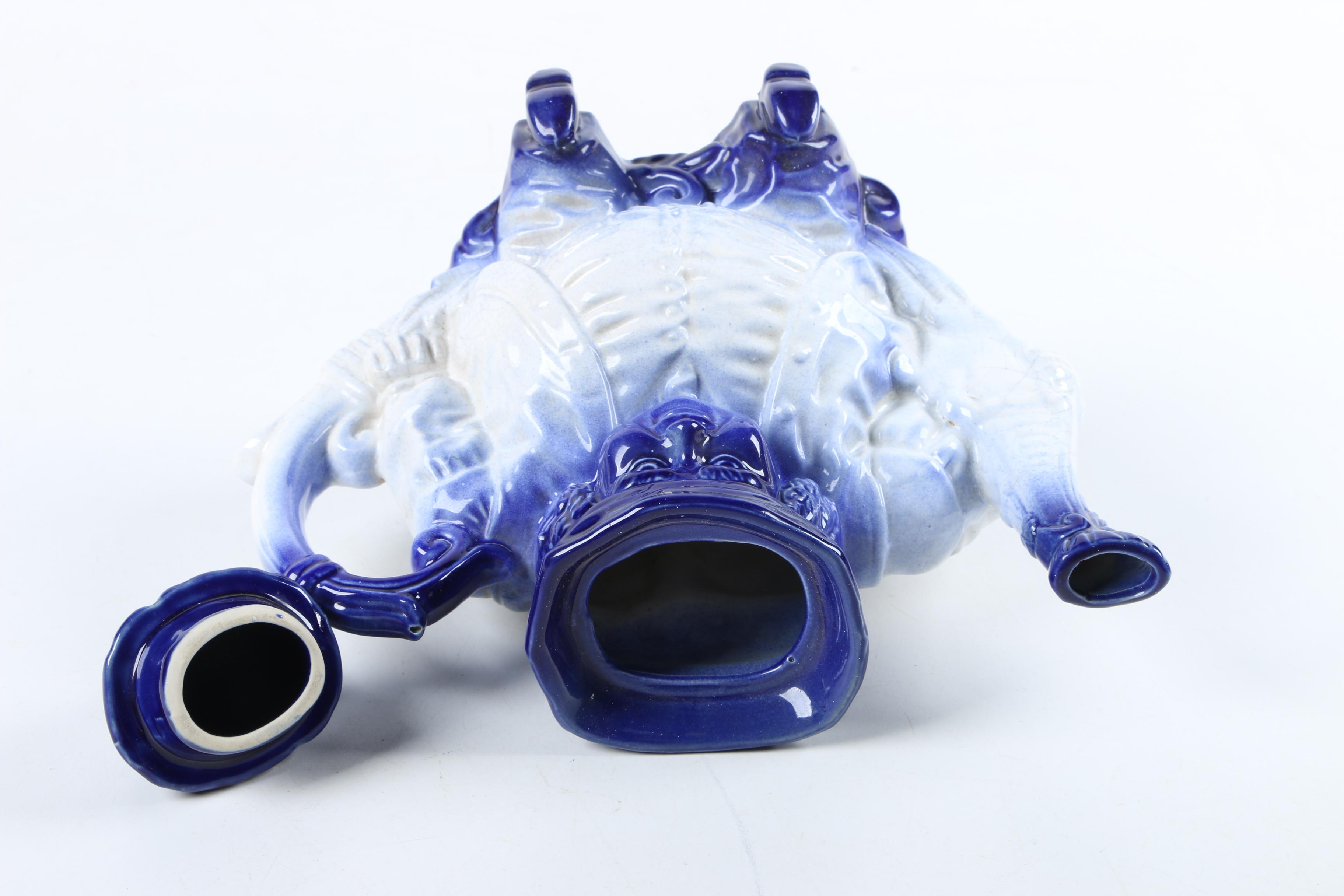 18th Century Flow Blue Toby Character Teapot