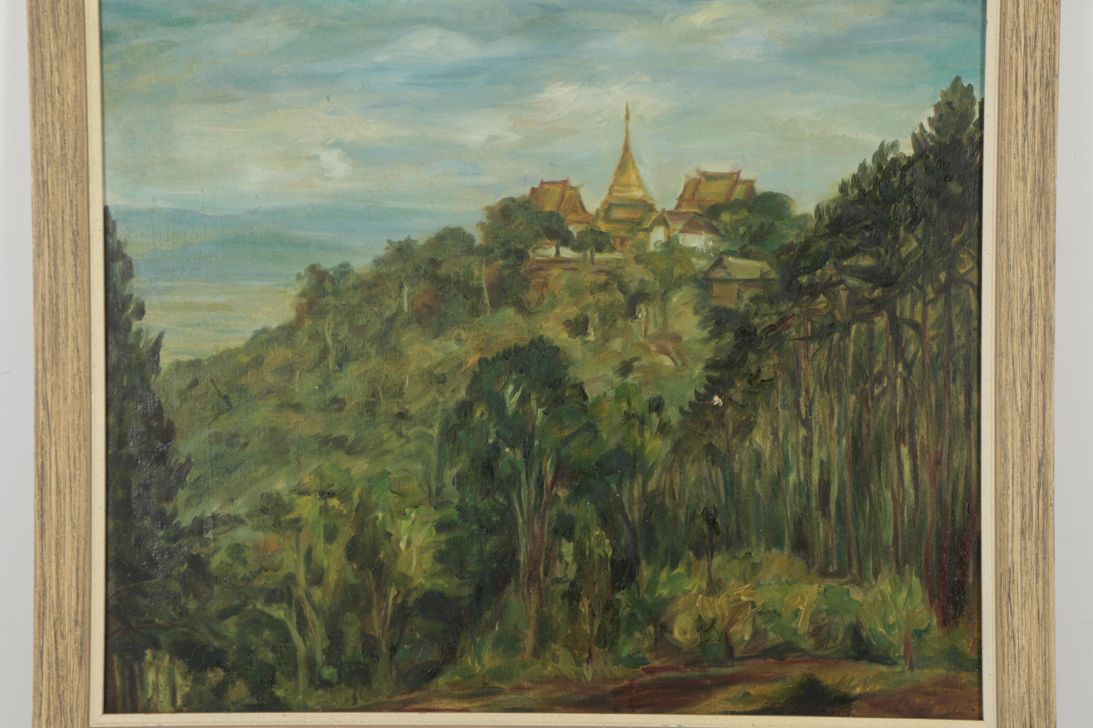 Oil Painting of a Village on a Hill