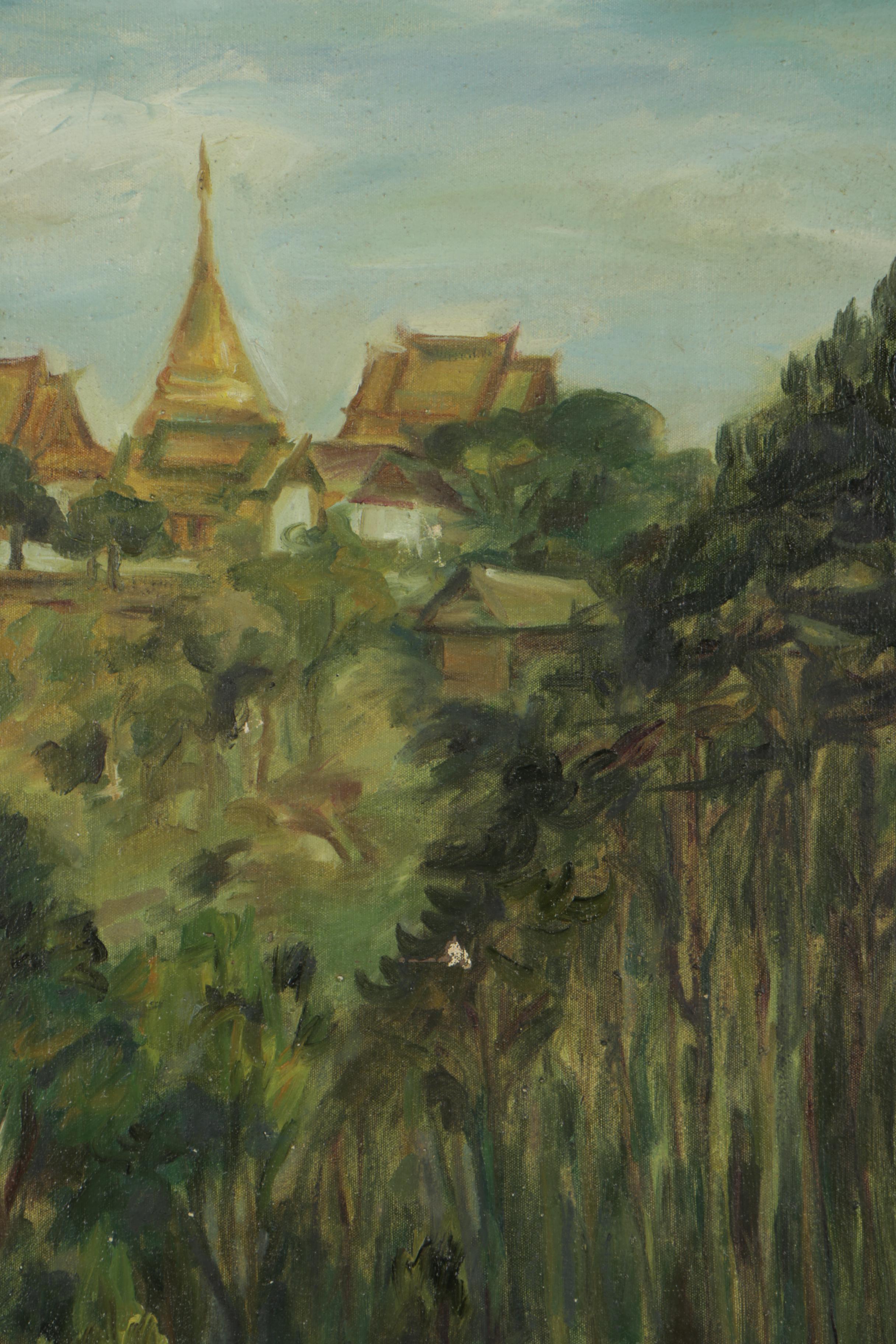 Oil Painting of a Village on a Hill