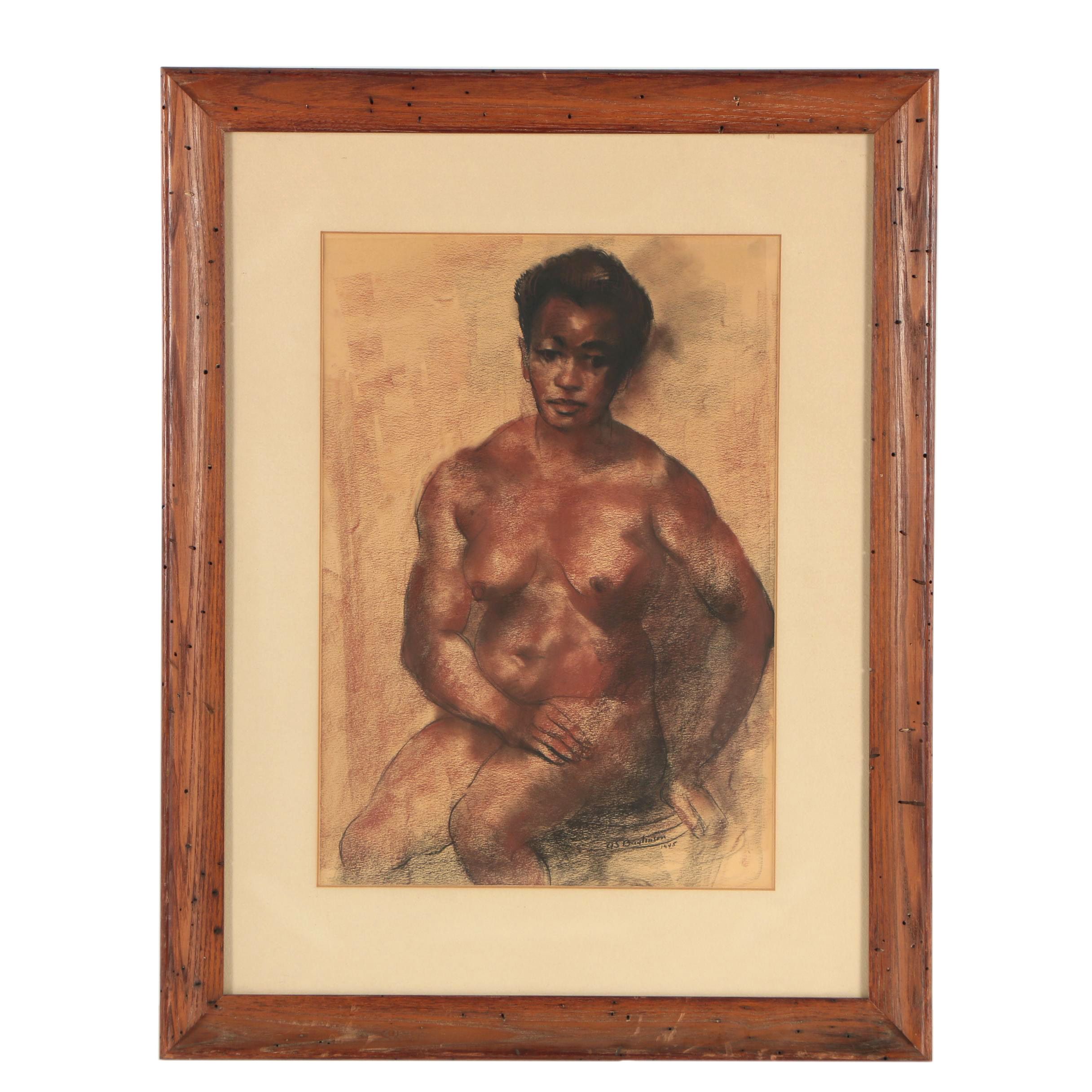 Abraham Baylinson Pastel Drawing of a Nude Female
