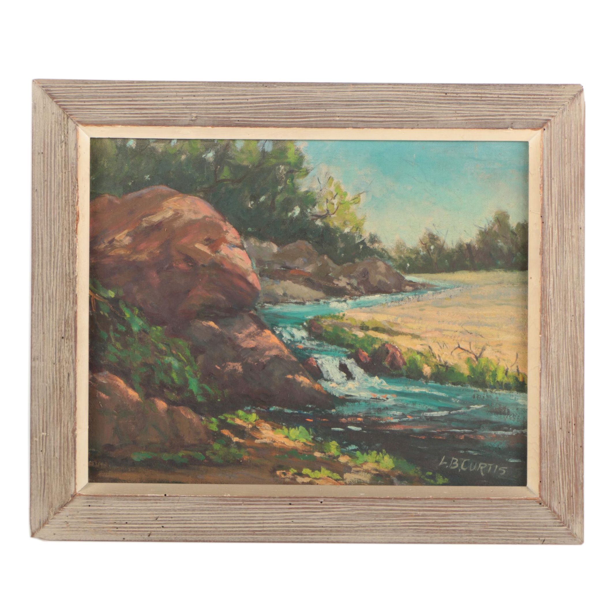 L.B. Curtis Oil Painting of a Creek Scene