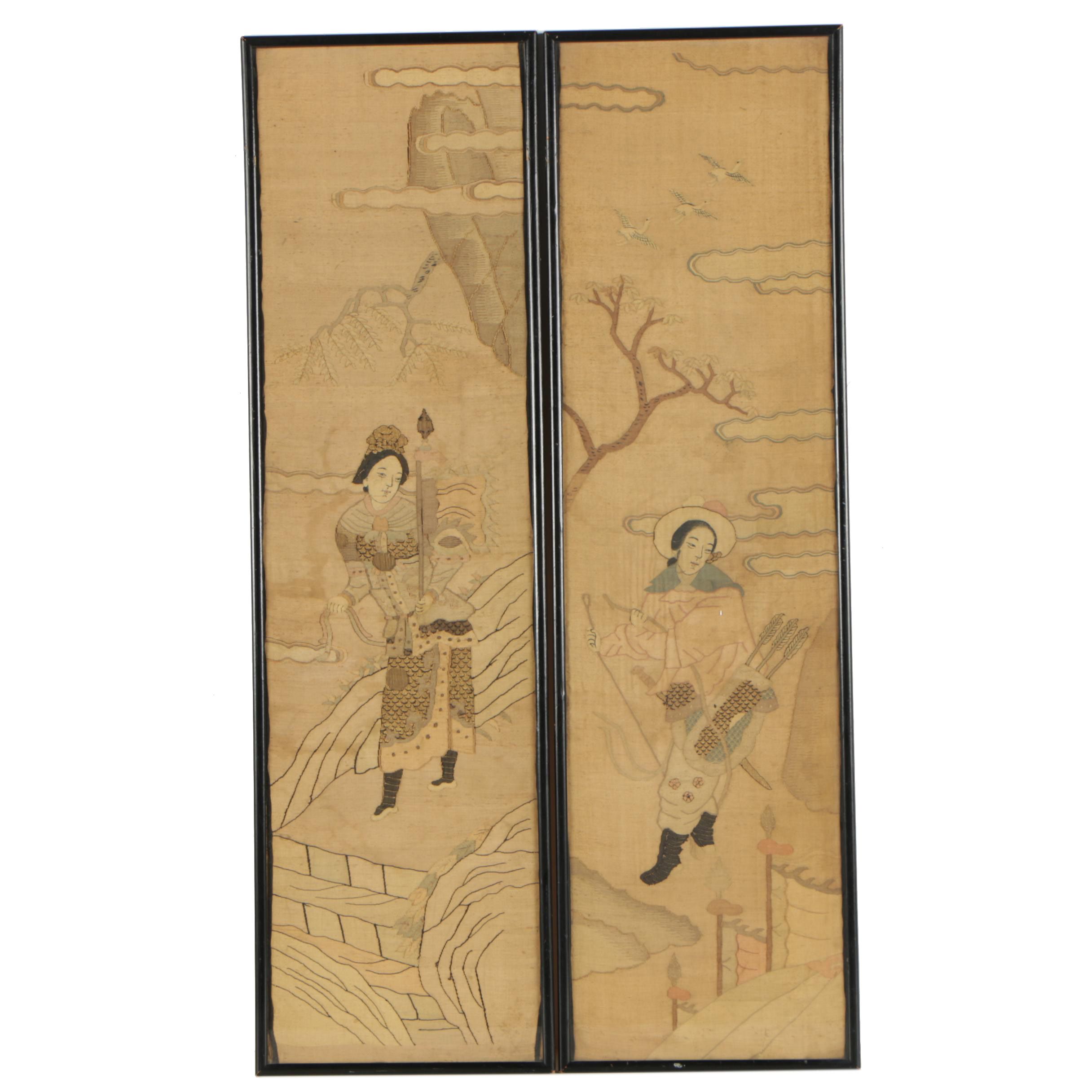 Embellished Chinese Silk Embroideries of Figures