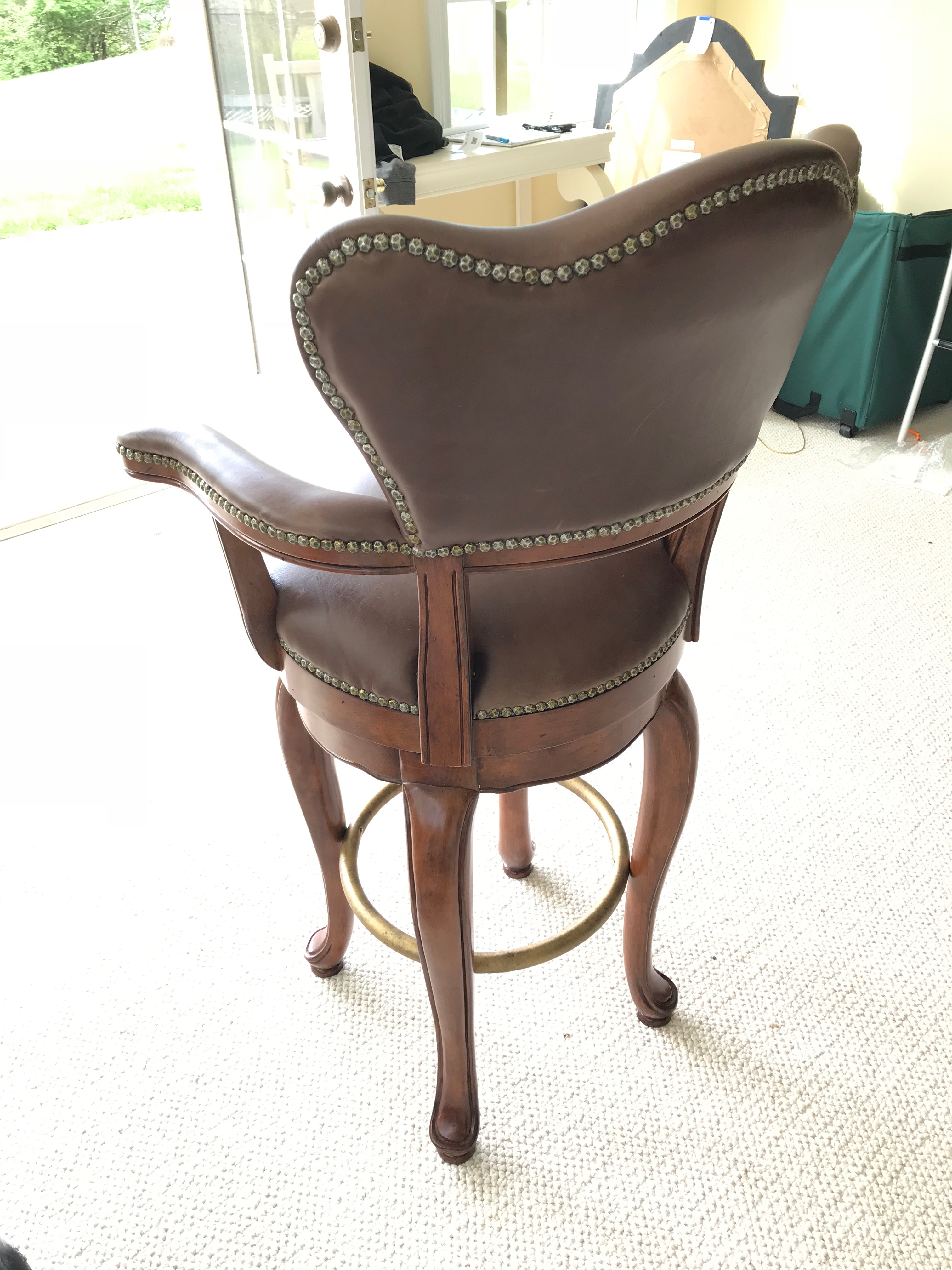 Frontgate Leather and Tapestry Upholstered Bar Chairs