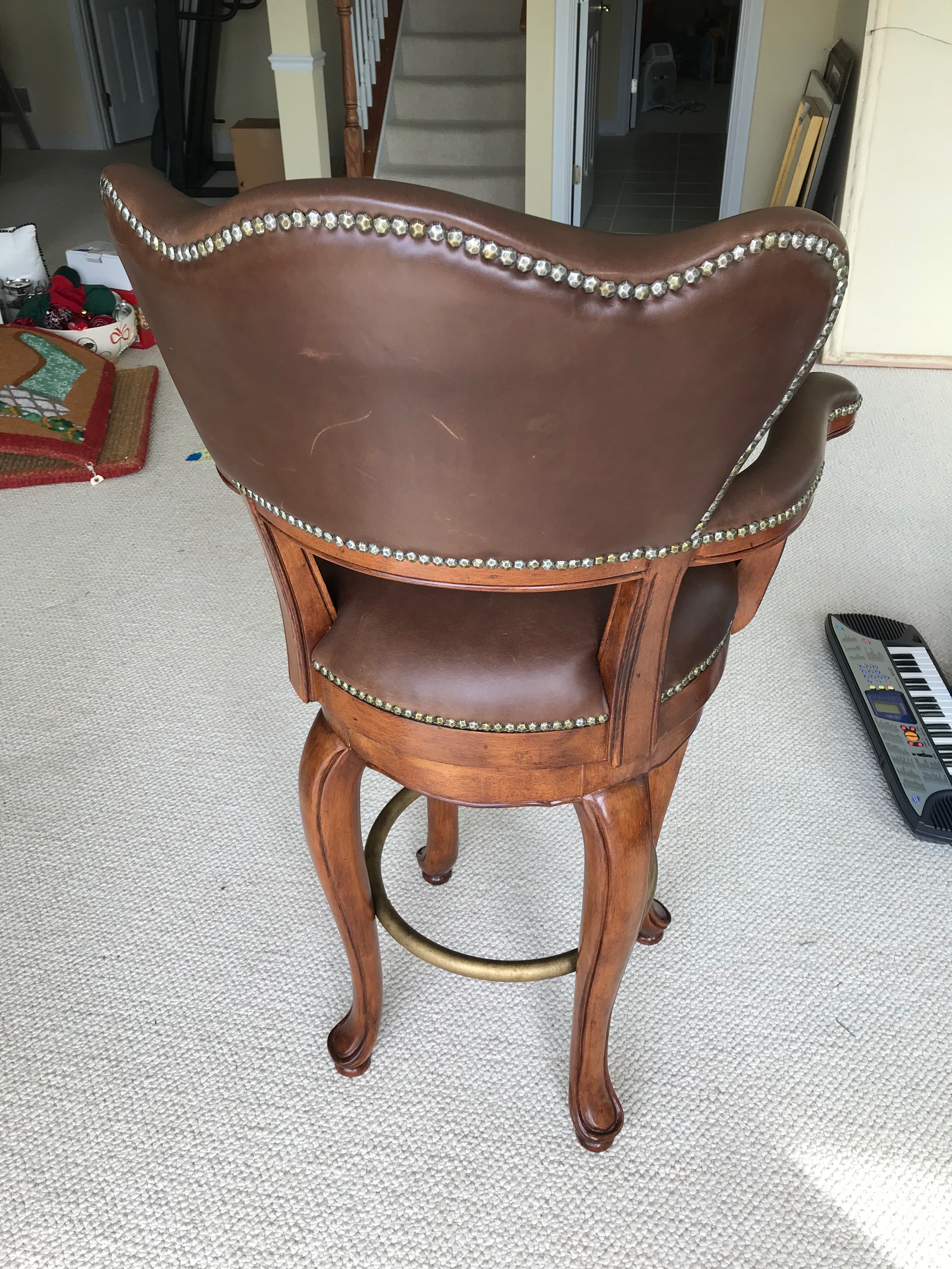 Frontgate Leather and Tapestry Upholstered Bar Chairs