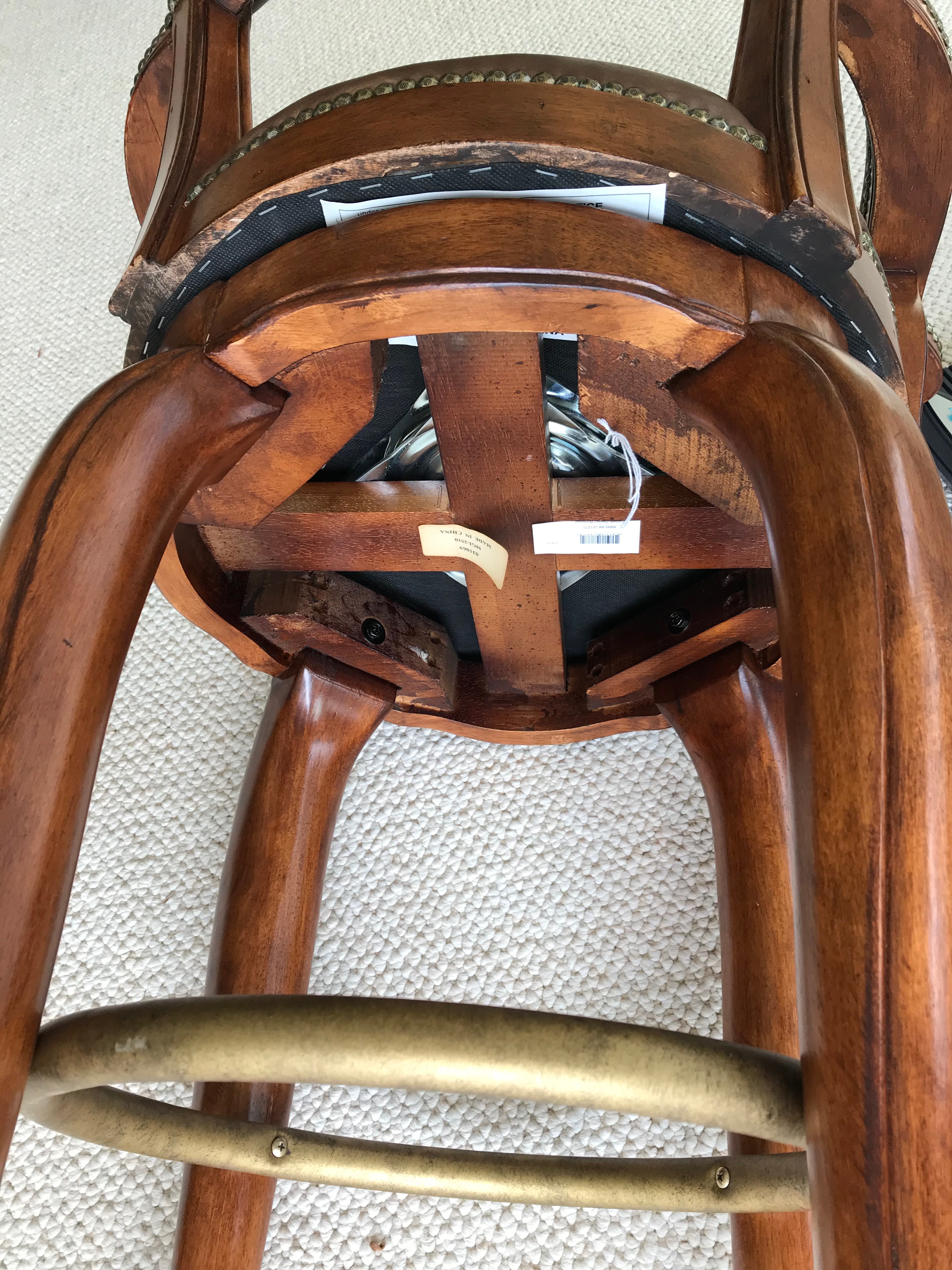 Frontgate Leather and Tapestry Upholstered Bar Chairs