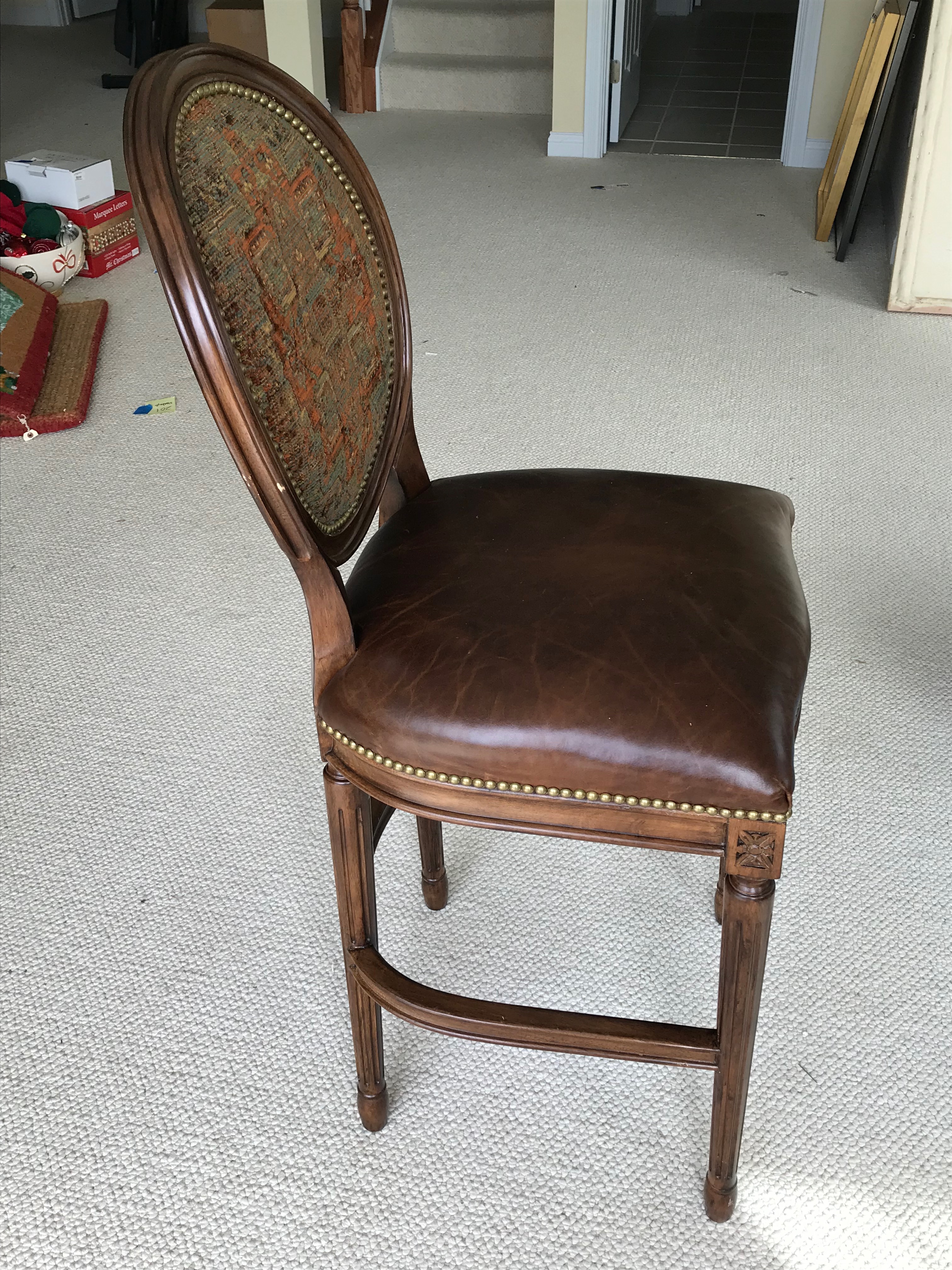 Frontgate Leather and Tapestry Upholstered Bar Chairs