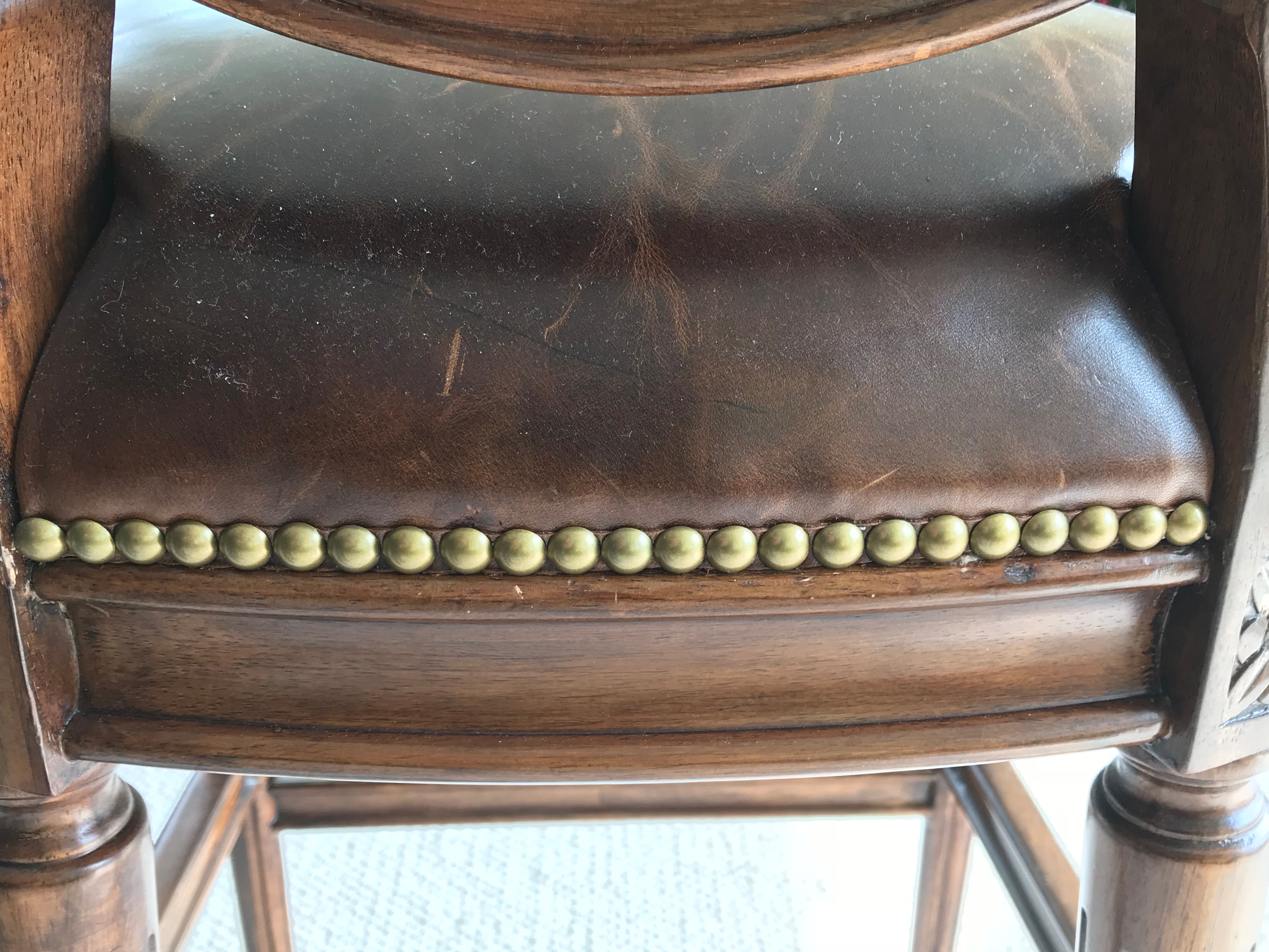 Frontgate Leather and Tapestry Upholstered Bar Chairs