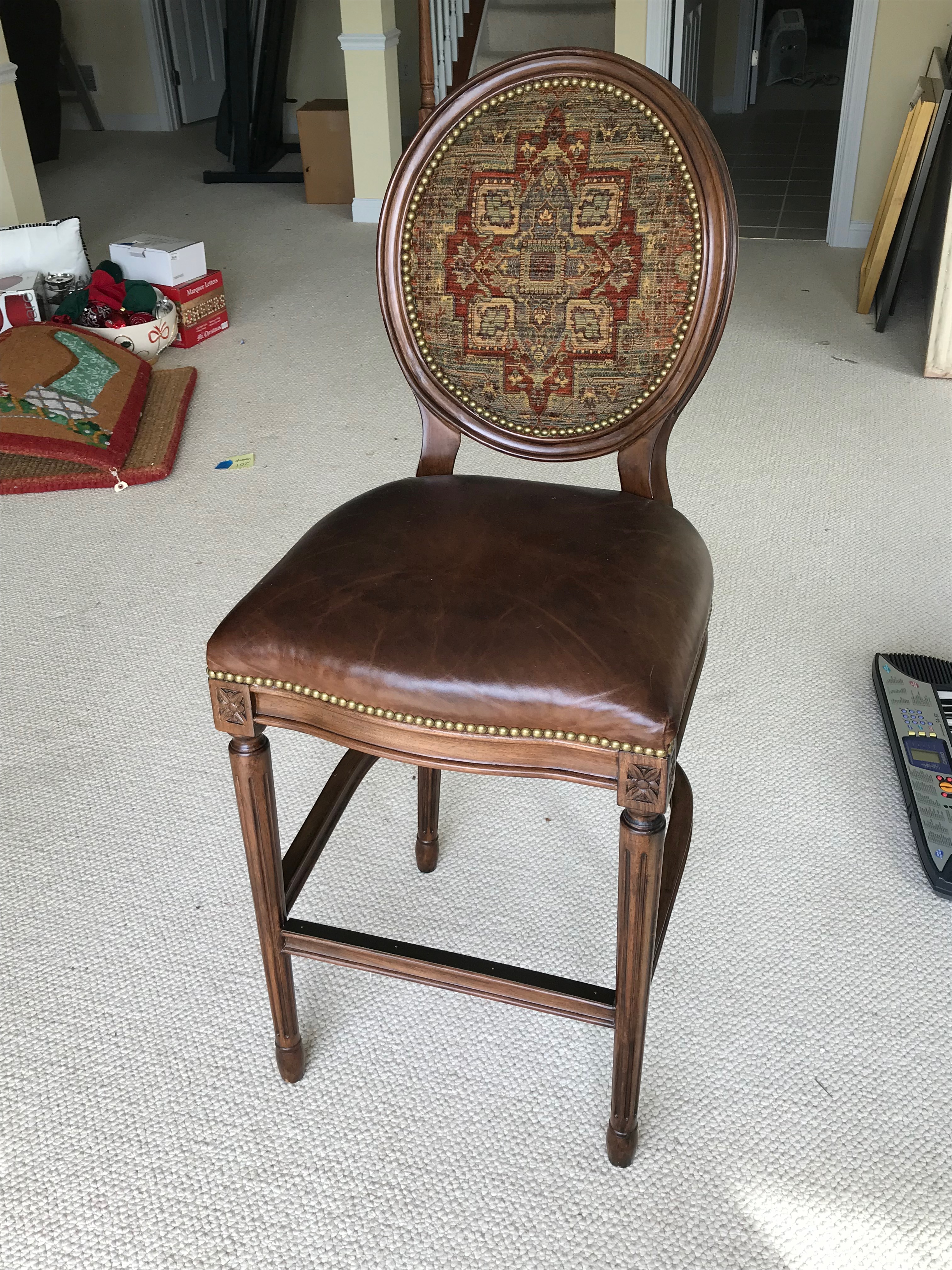 Frontgate Leather and Tapestry Upholstered Bar Chairs