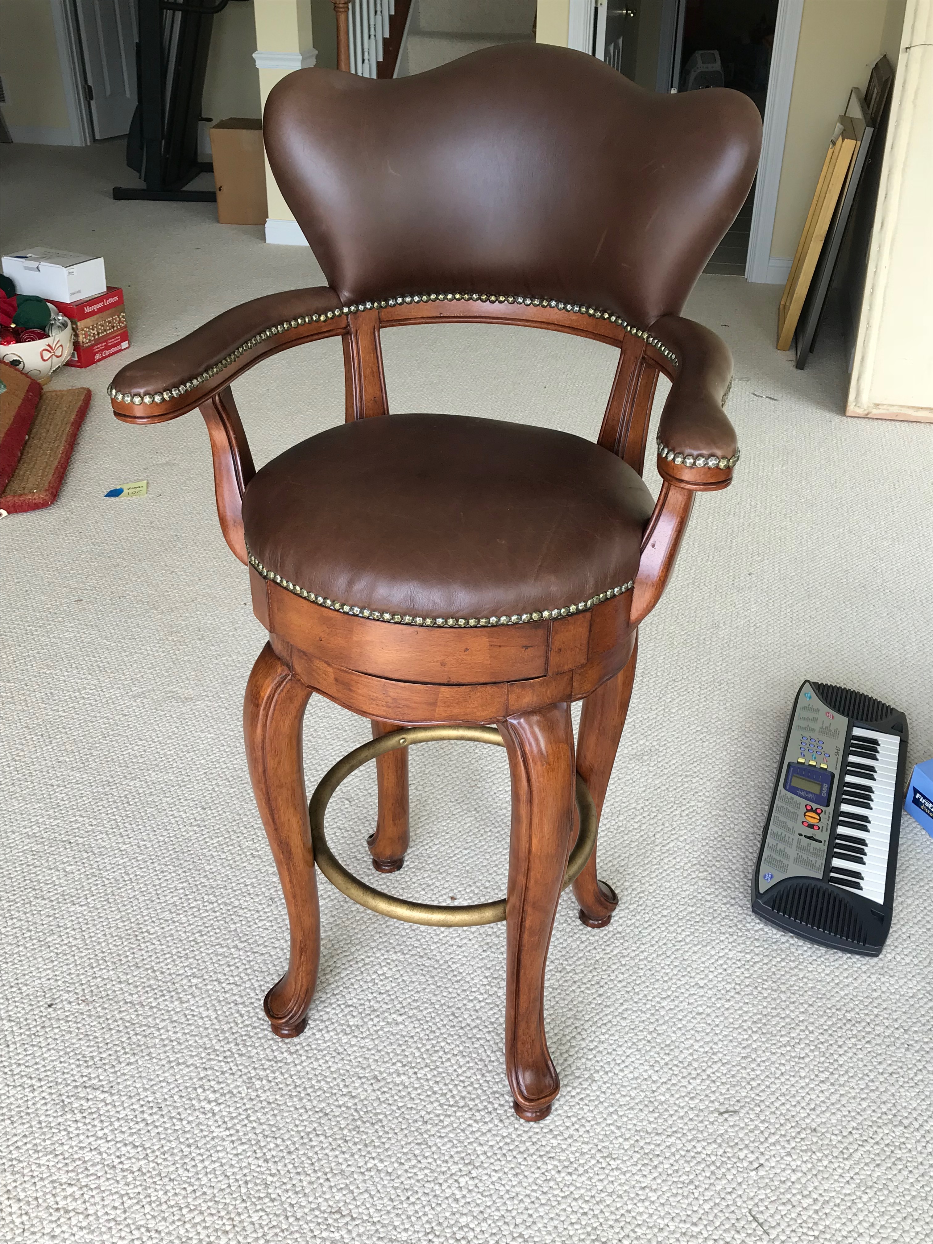 Frontgate Leather and Tapestry Upholstered Bar Chairs