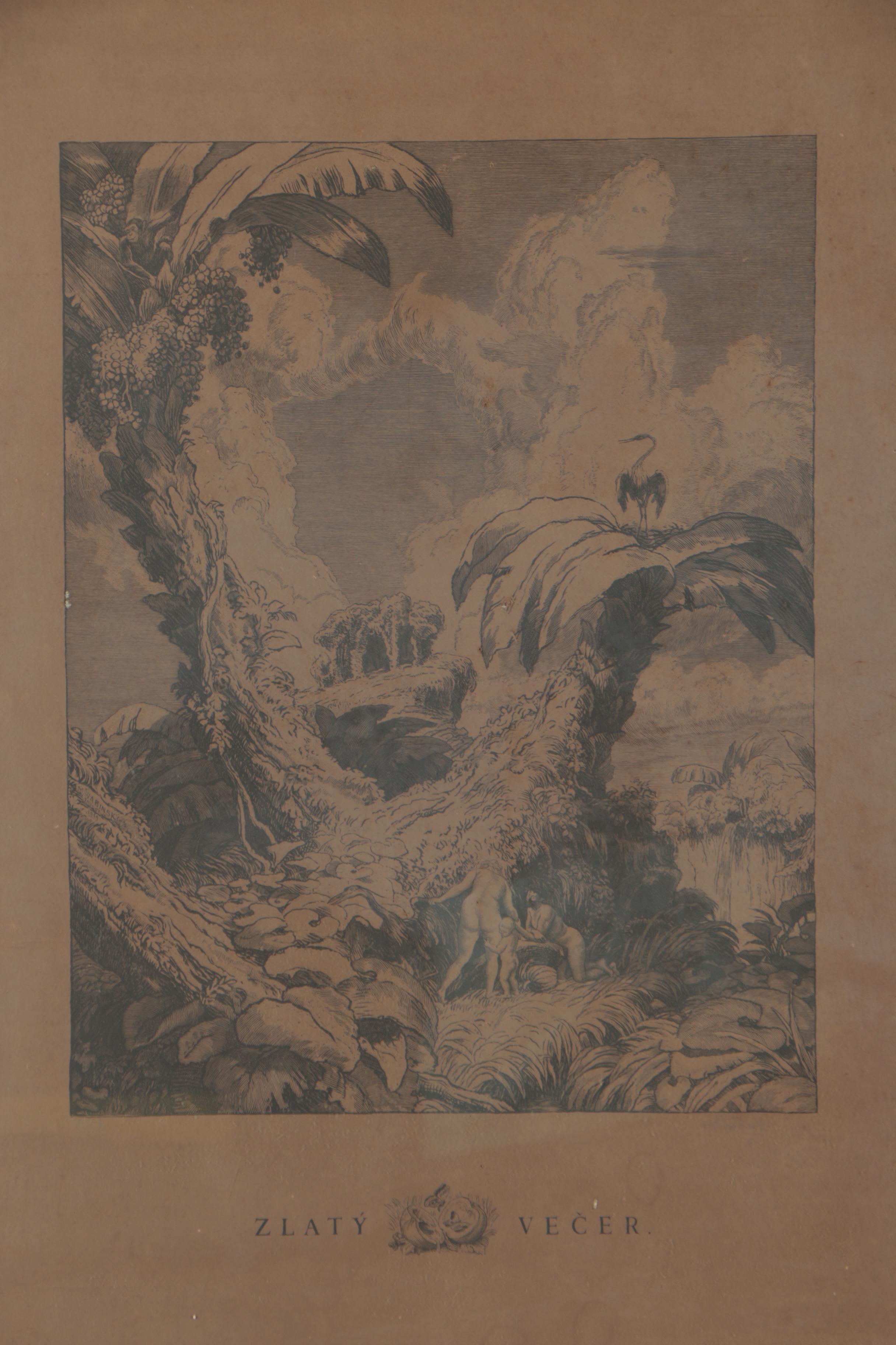 Woodcut Print After Maximilian Svabinsky "Zlatý Večer"