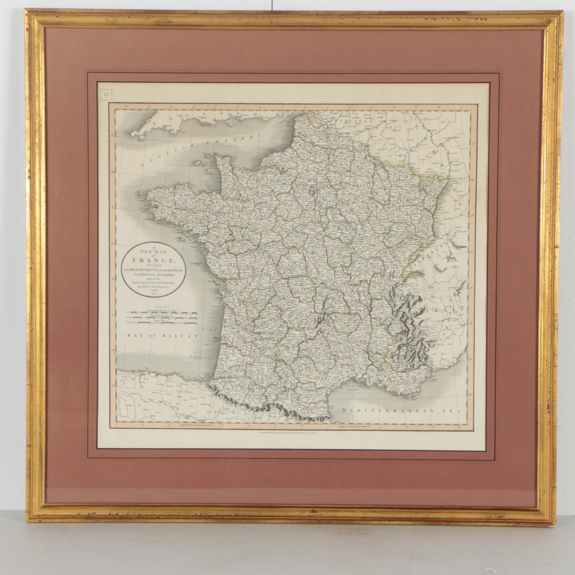 Antique Hand Colored Engraved Maps After J. Cary of Bohemia, Moravia and France