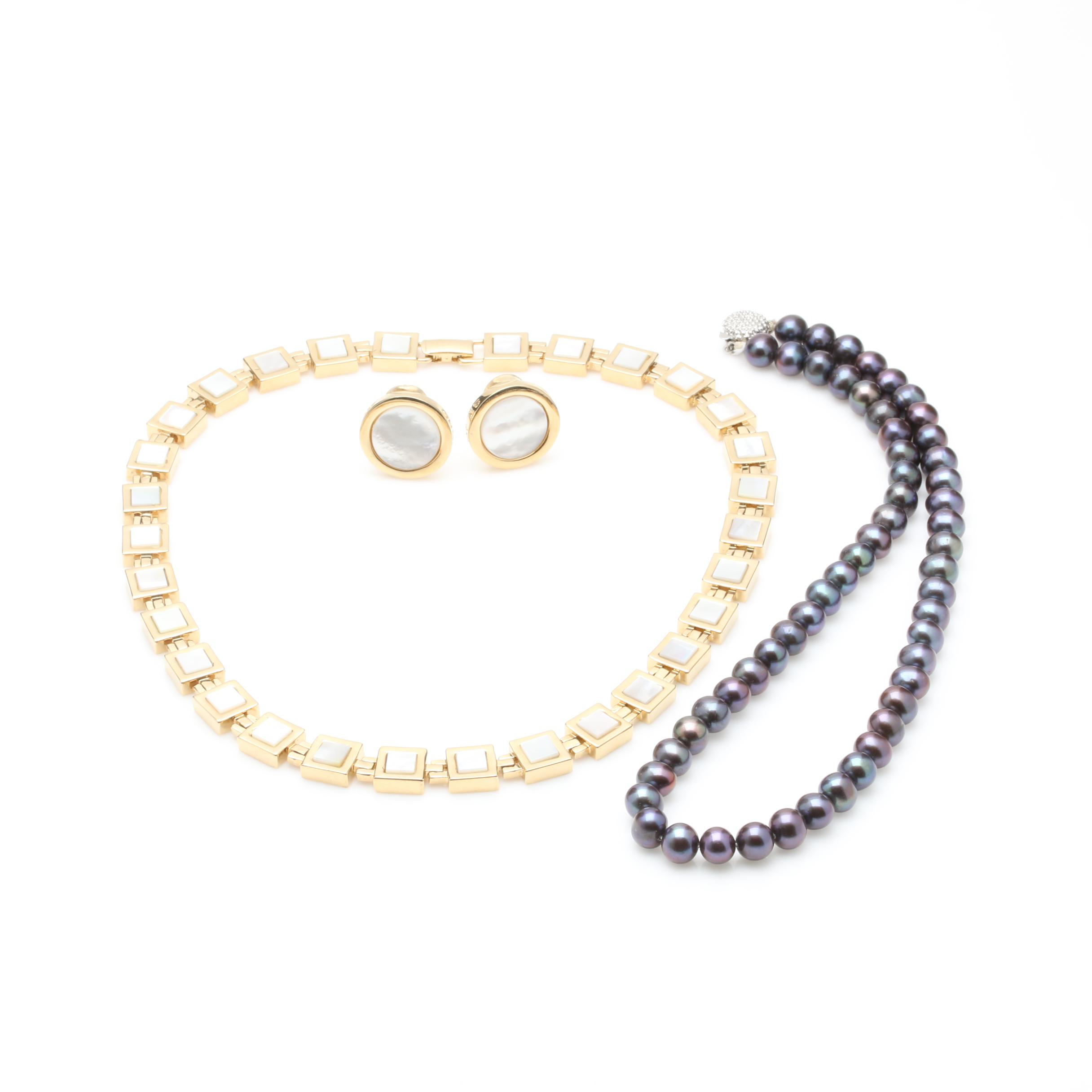 St. John Necklaces and Earrings Including Mother of Pearl and Cultured Pearl