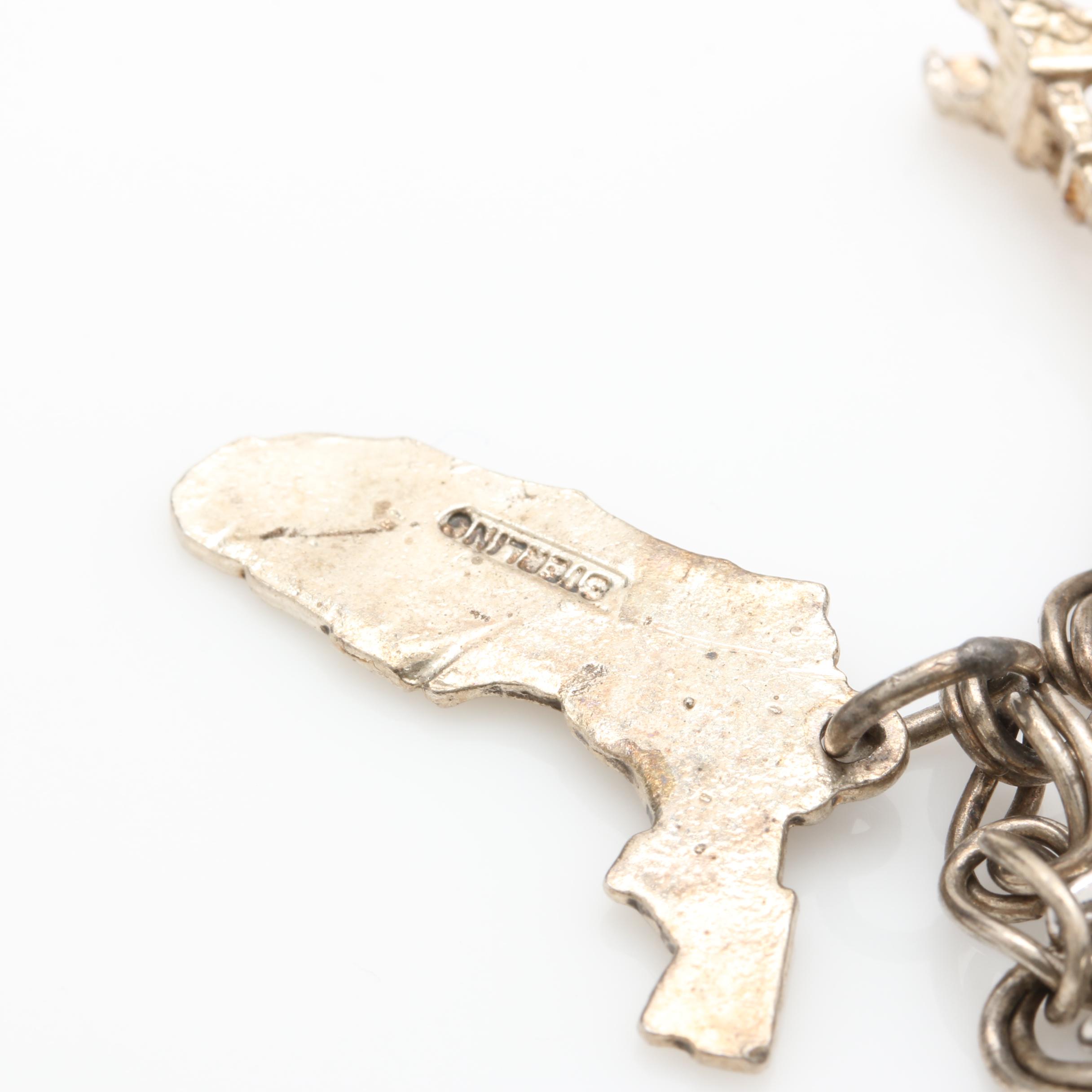 Sterling Silver Travel Theme Charm Bracelet Including Glass and Enamel