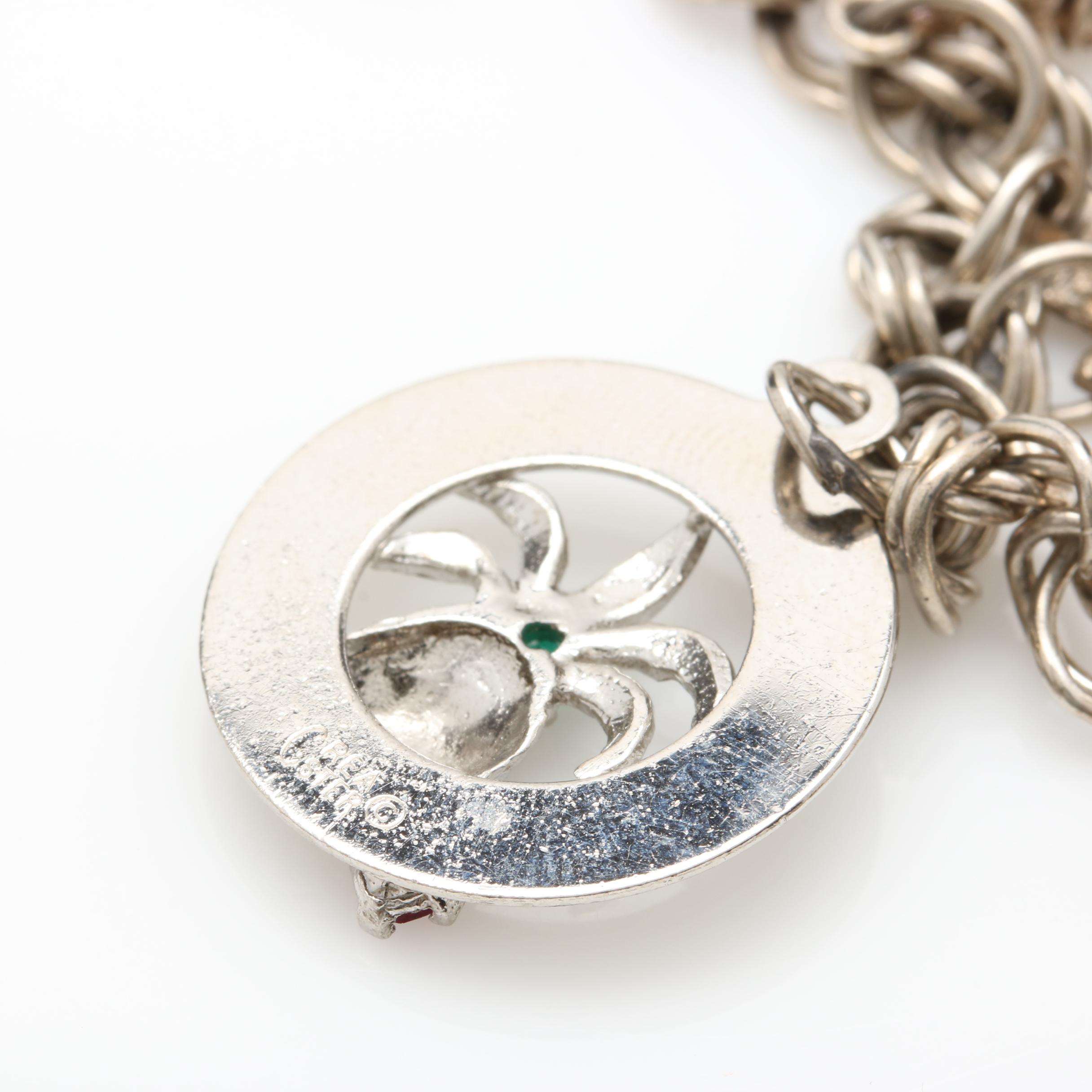 Sterling Silver Travel Theme Charm Bracelet Including Glass and Enamel