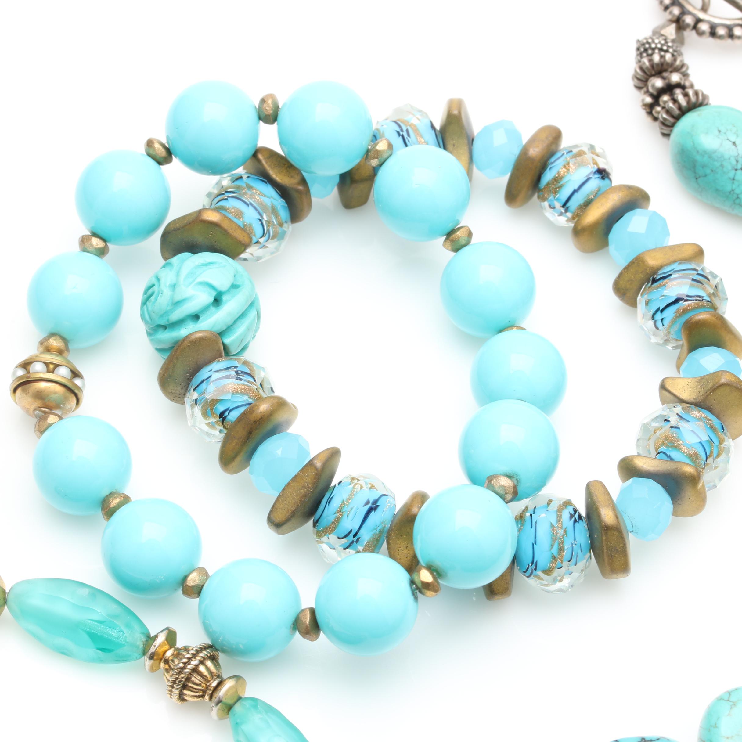 Turquoise, Howlite and Glass Jewelry Selection Including Sterling Silver