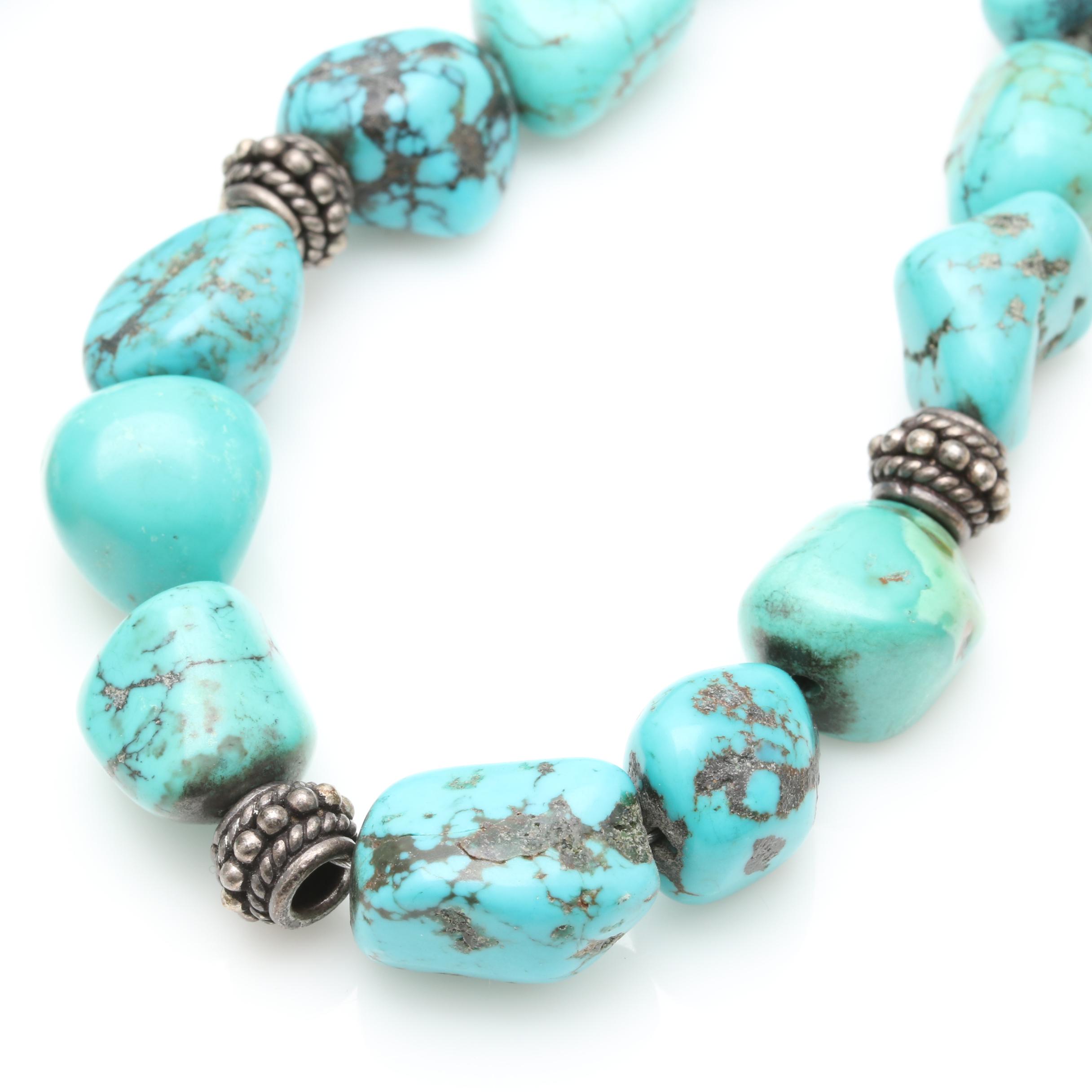Turquoise, Howlite and Glass Jewelry Selection Including Sterling Silver