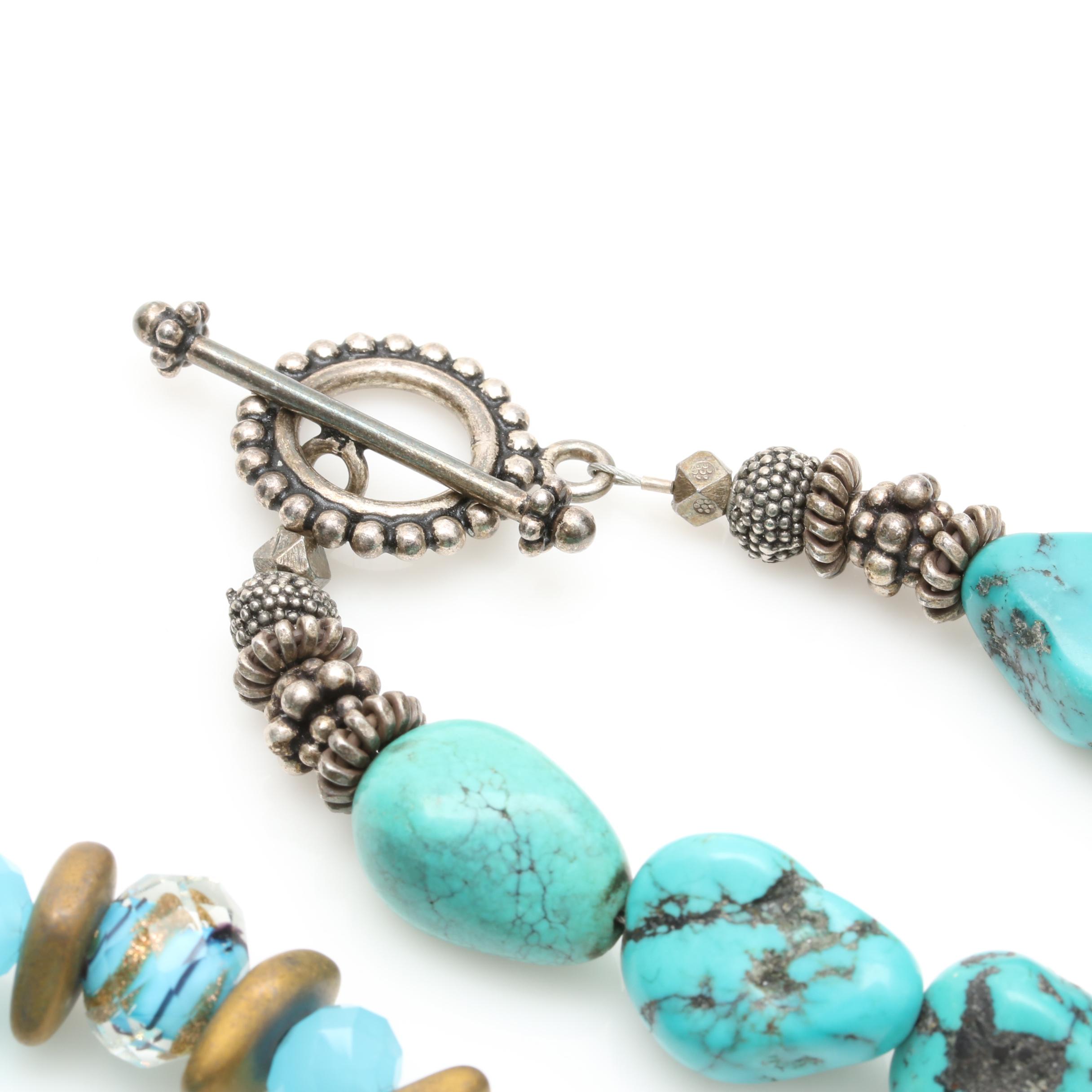 Turquoise, Howlite and Glass Jewelry Selection Including Sterling Silver