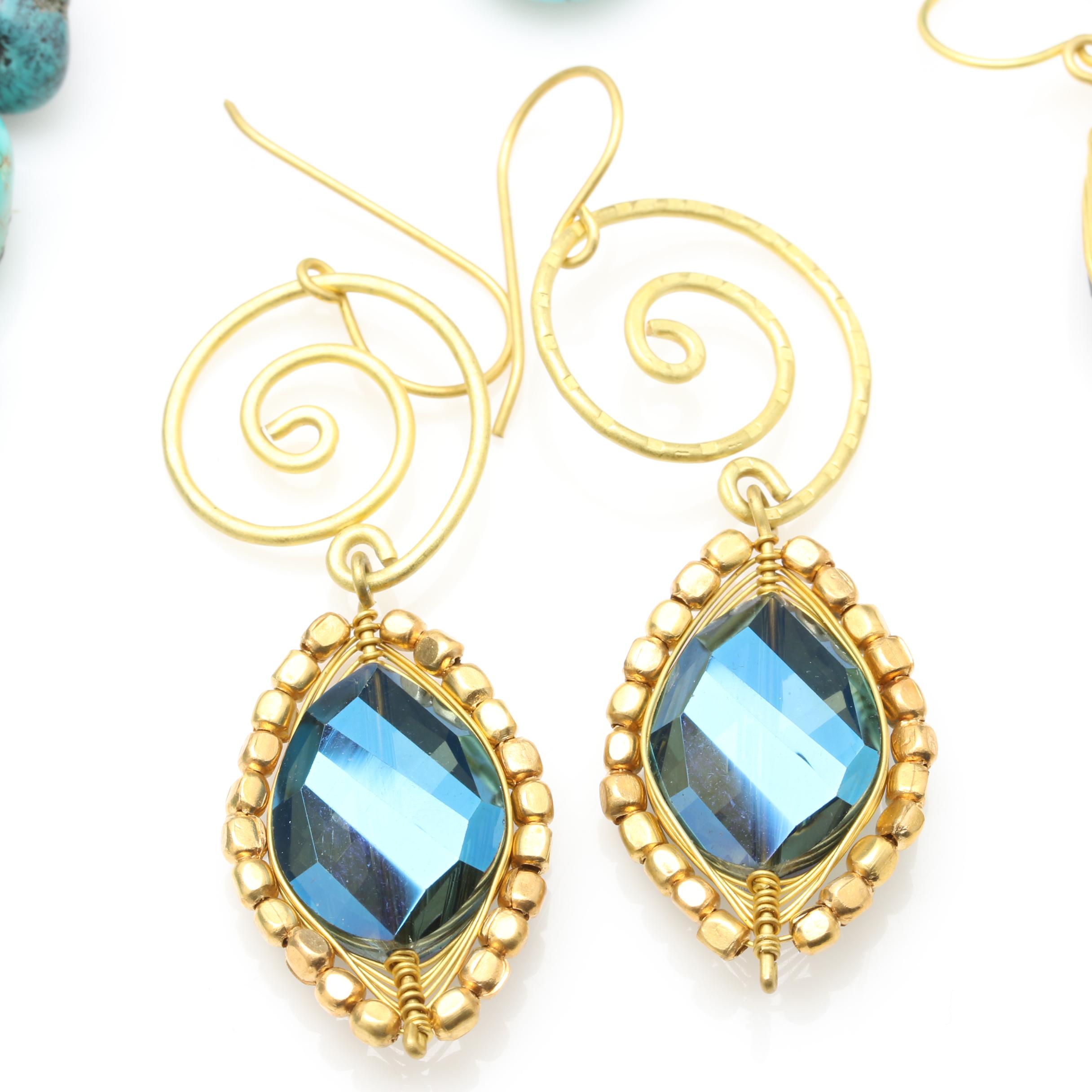 Turquoise, Howlite and Glass Jewelry Selection Including Sterling Silver