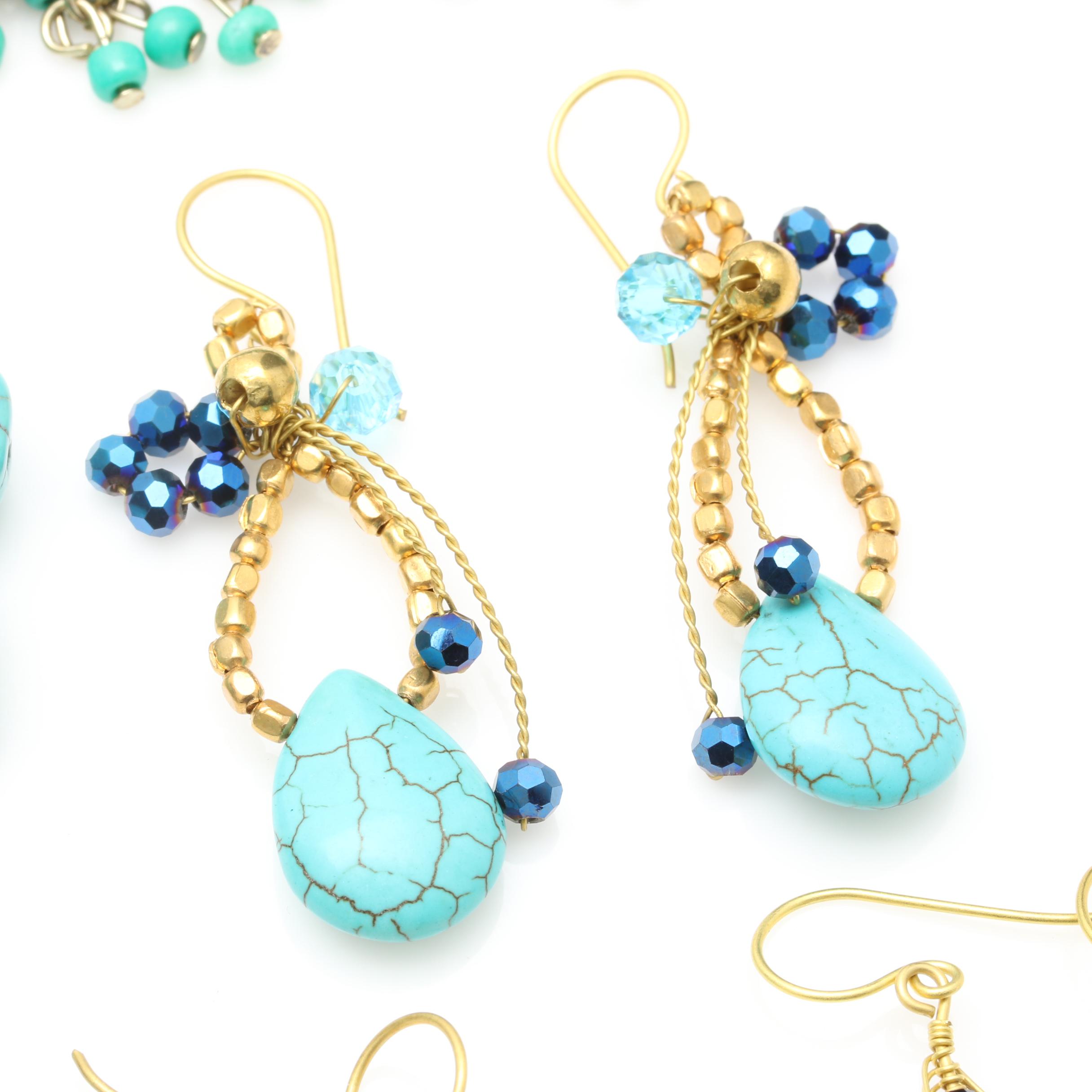 Turquoise, Howlite and Glass Jewelry Selection Including Sterling Silver