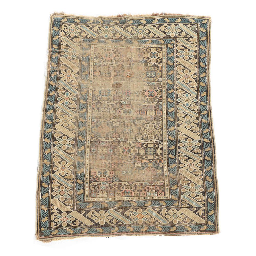 Antique Handwoven Caucasian Kuba Wool Accent Rug