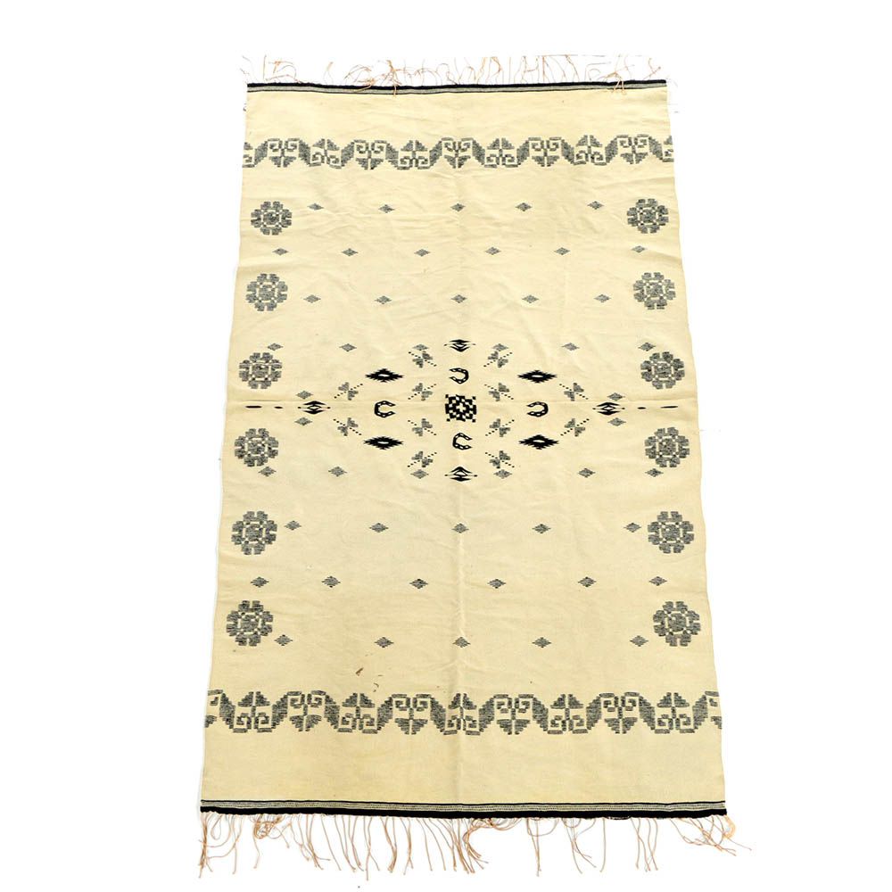 Handwoven and Embroidered Wool Area Rug