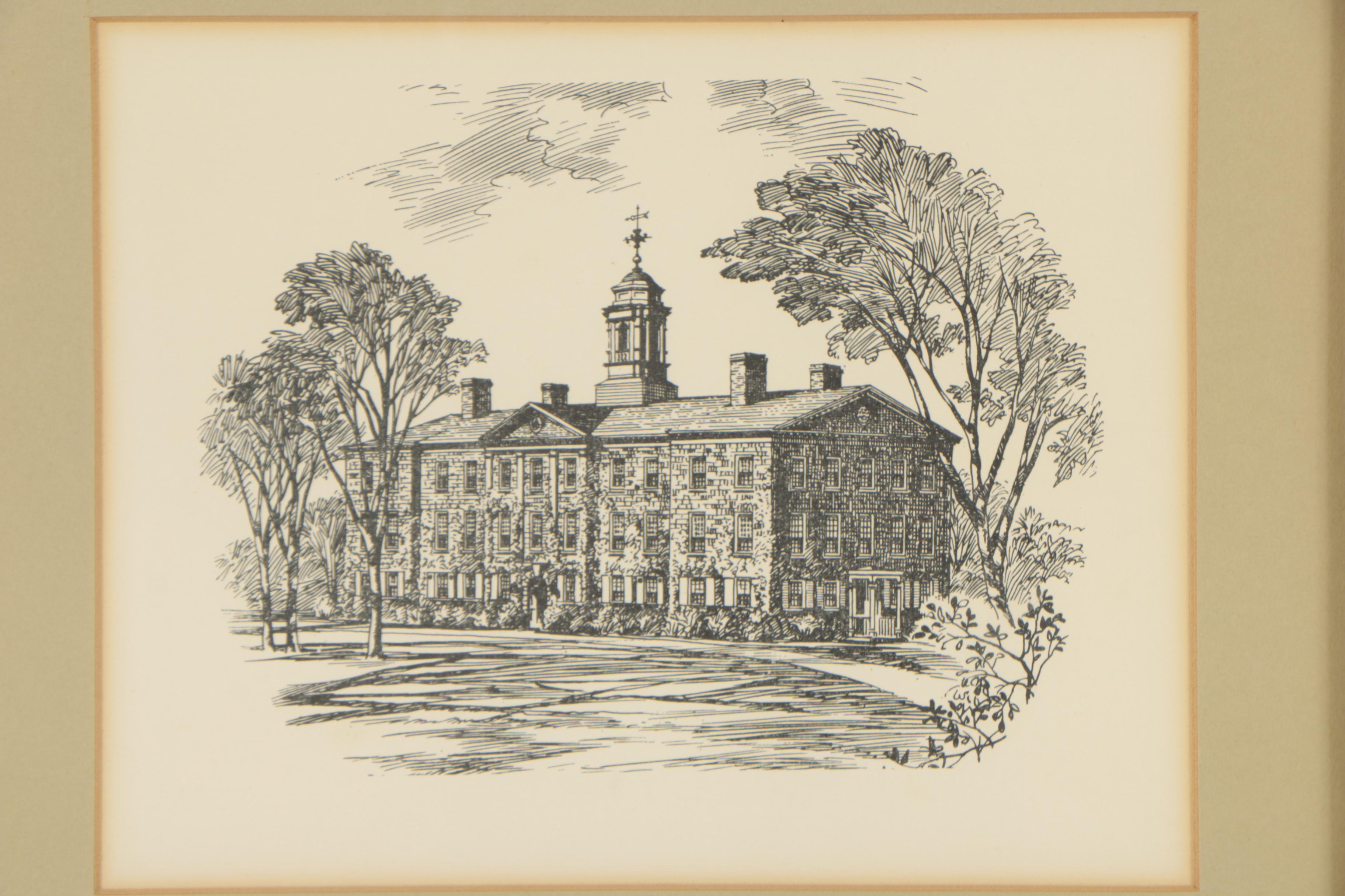 1966 Lithograph After Alan Rice of Old Queens Building at Rutgers University
