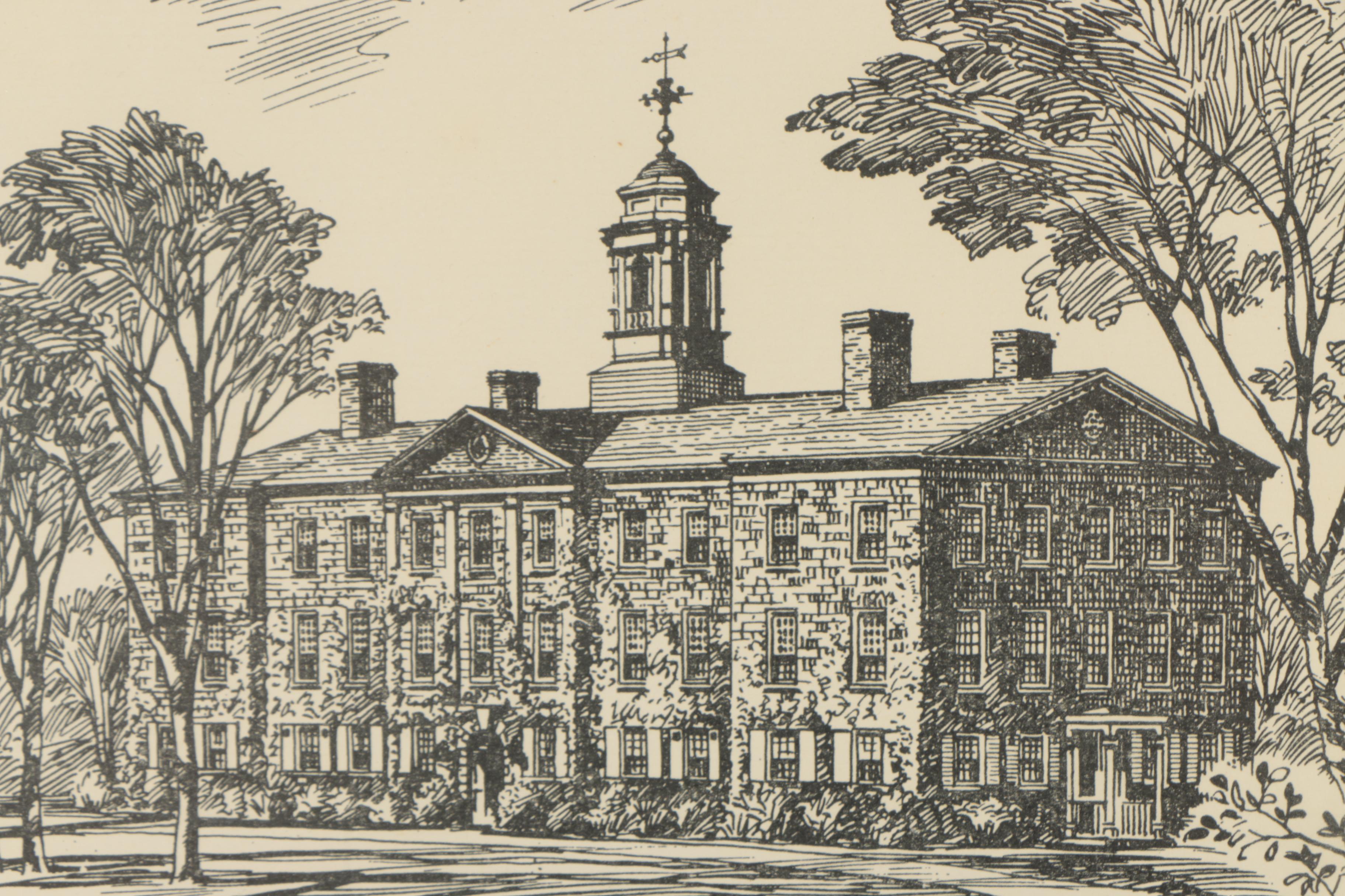 1966 Lithograph After Alan Rice of Old Queens Building at Rutgers University