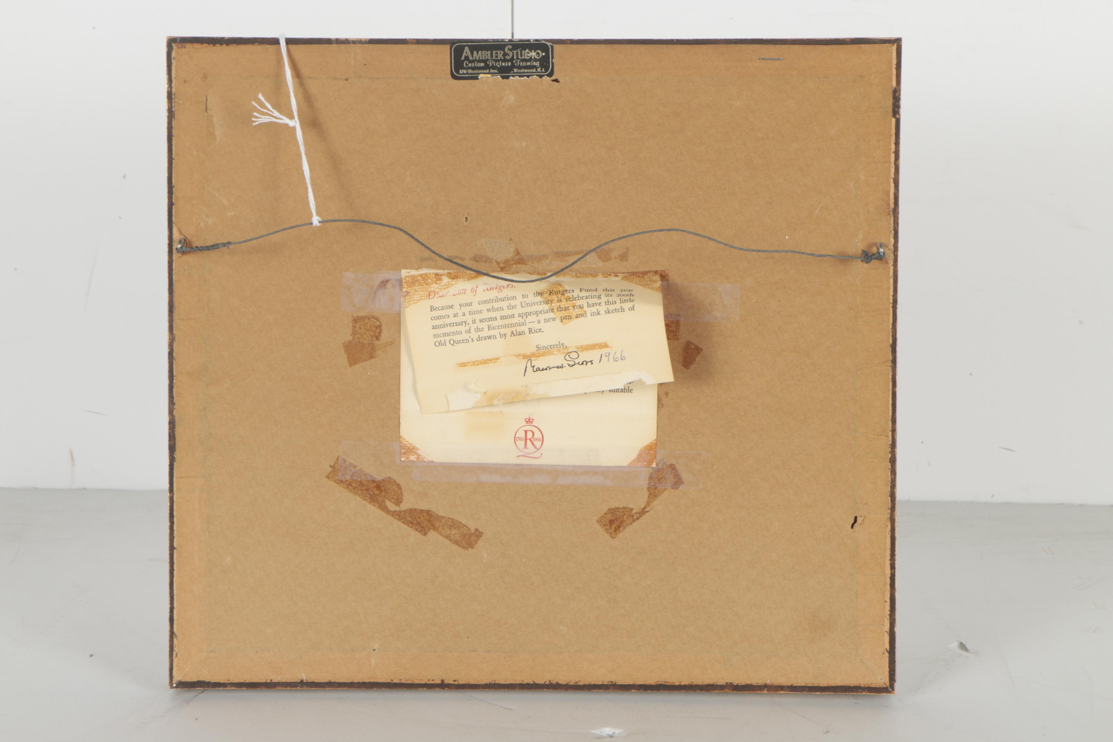 1966 Lithograph After Alan Rice of Old Queens Building at Rutgers University