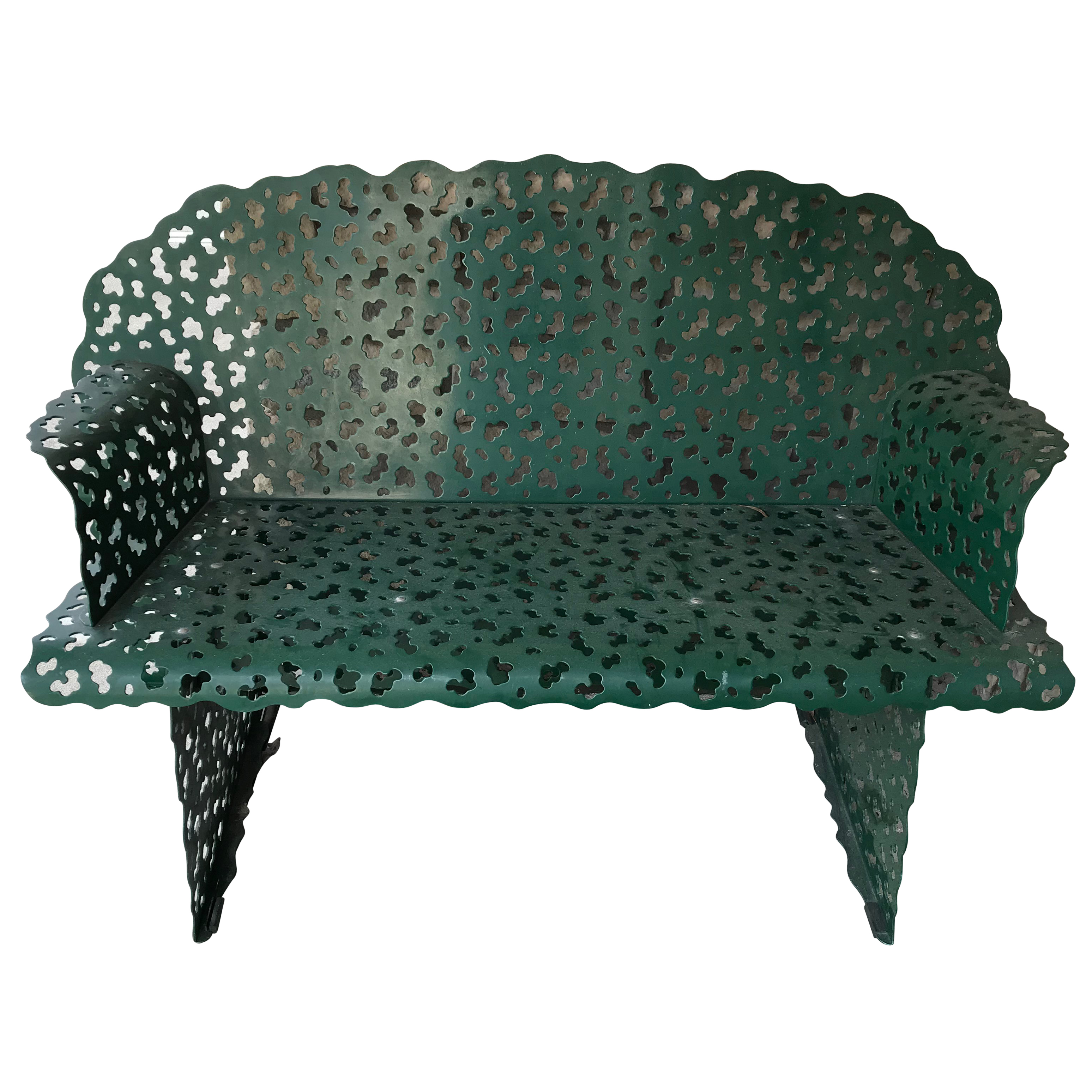 Modern Pierced Metal Outdoor Bench