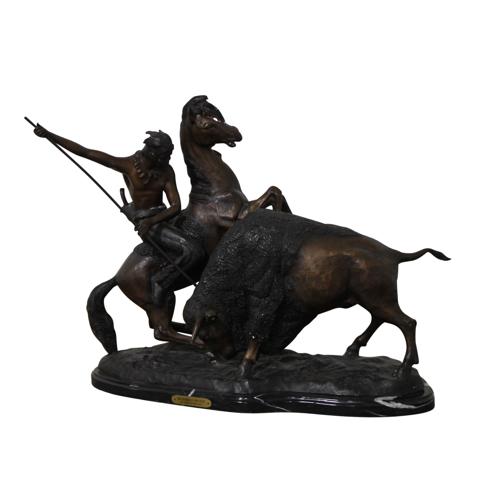Bronze Sculpture After Theodore Baur "Buffalo Hunt"