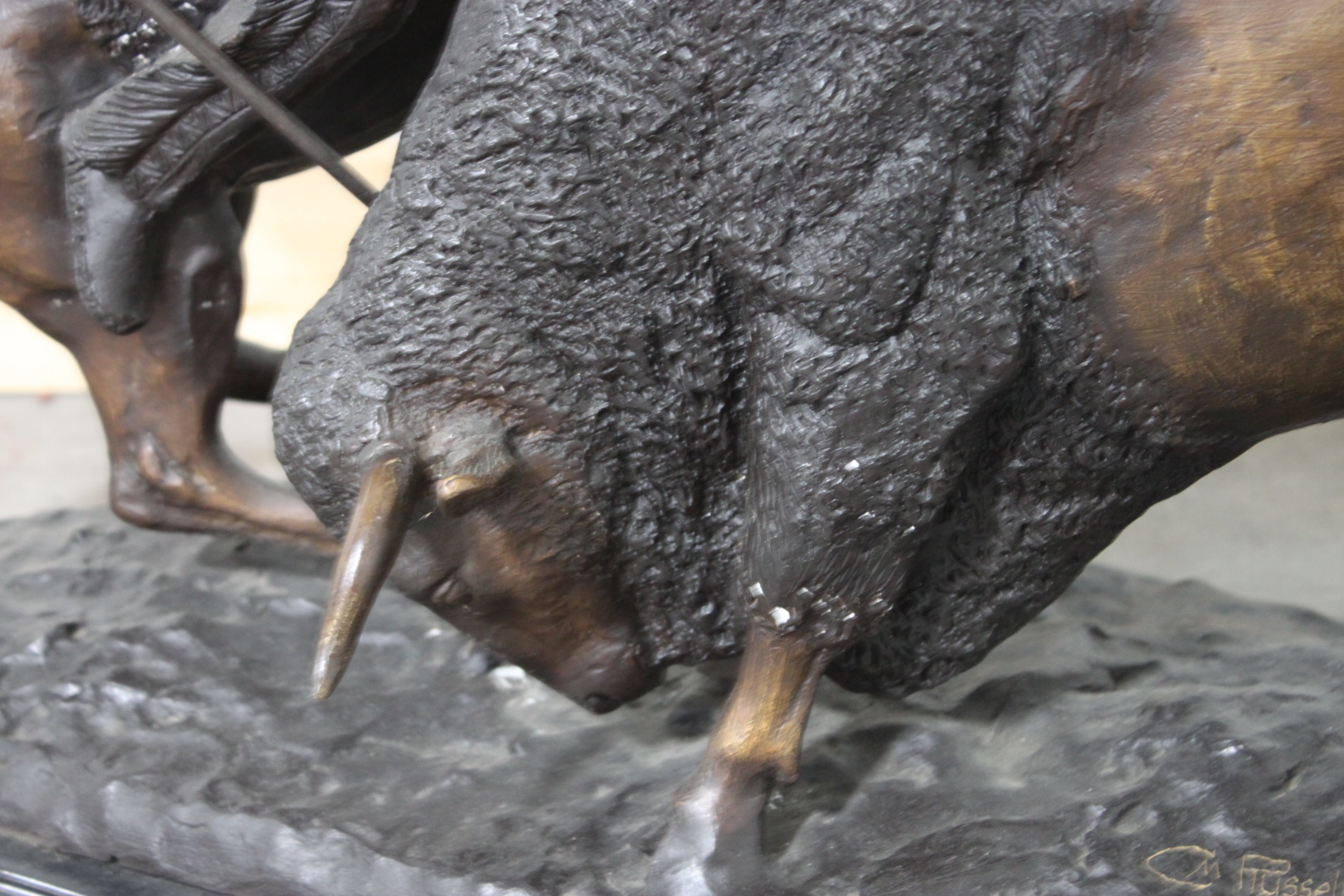 Bronze Sculpture After Theodore Baur "Buffalo Hunt"