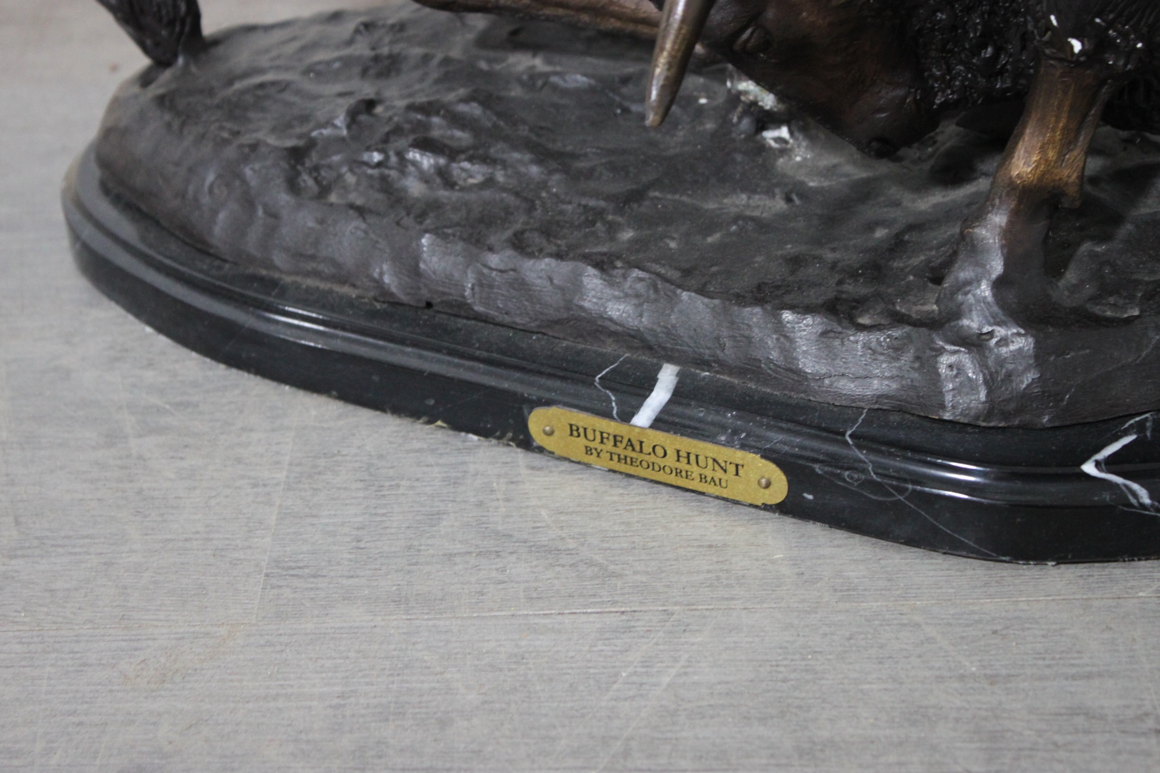 Bronze Sculpture After Theodore Baur "Buffalo Hunt"