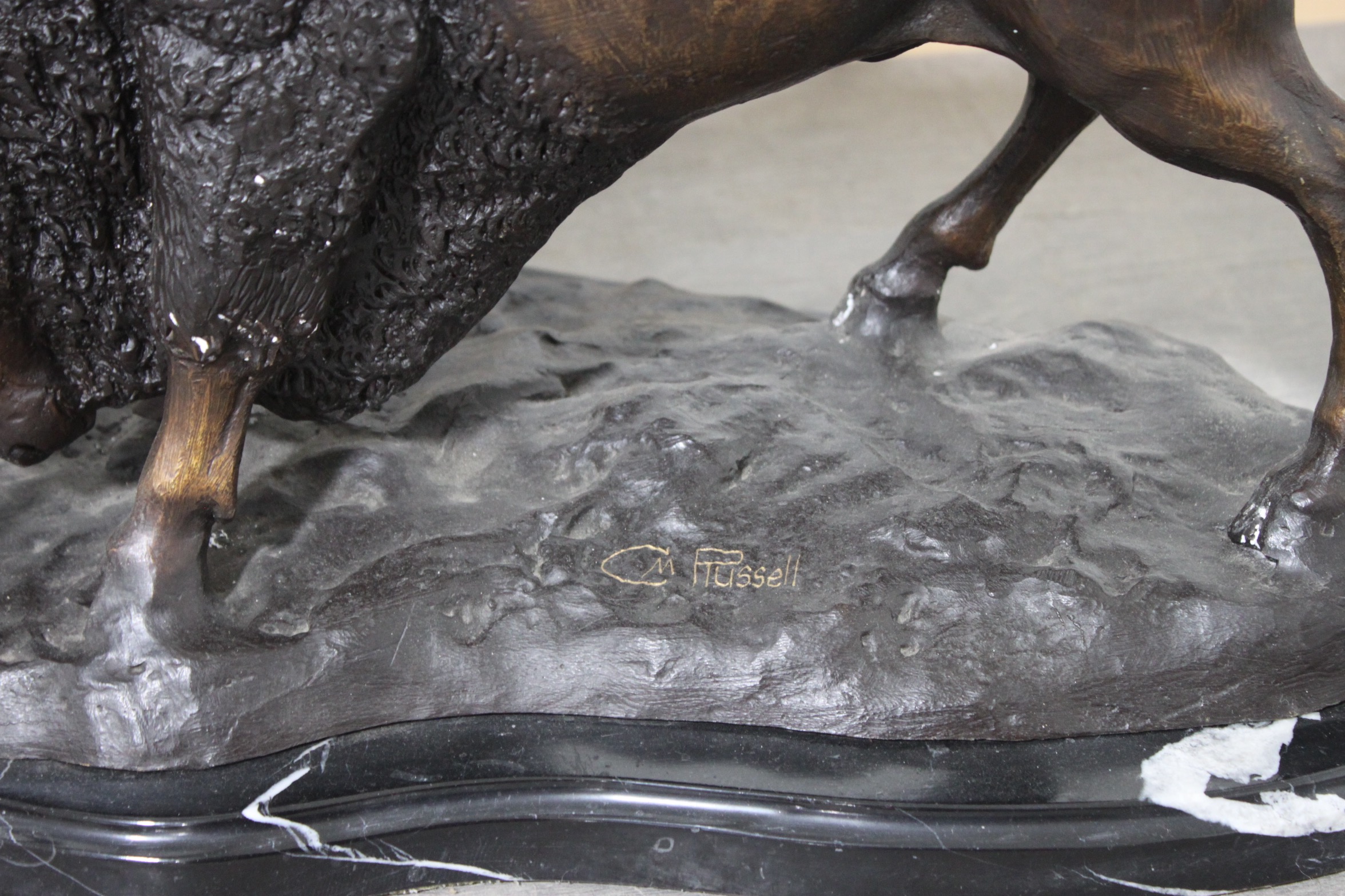 Bronze Sculpture After Theodore Baur "Buffalo Hunt"